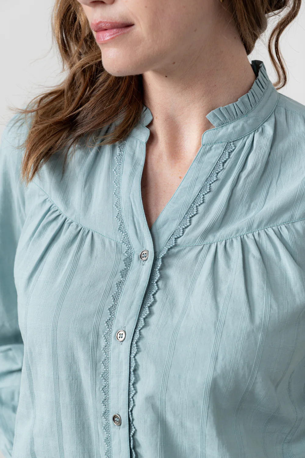 Wayfaring Cotton Check Blouse Ice Blue - Image 4