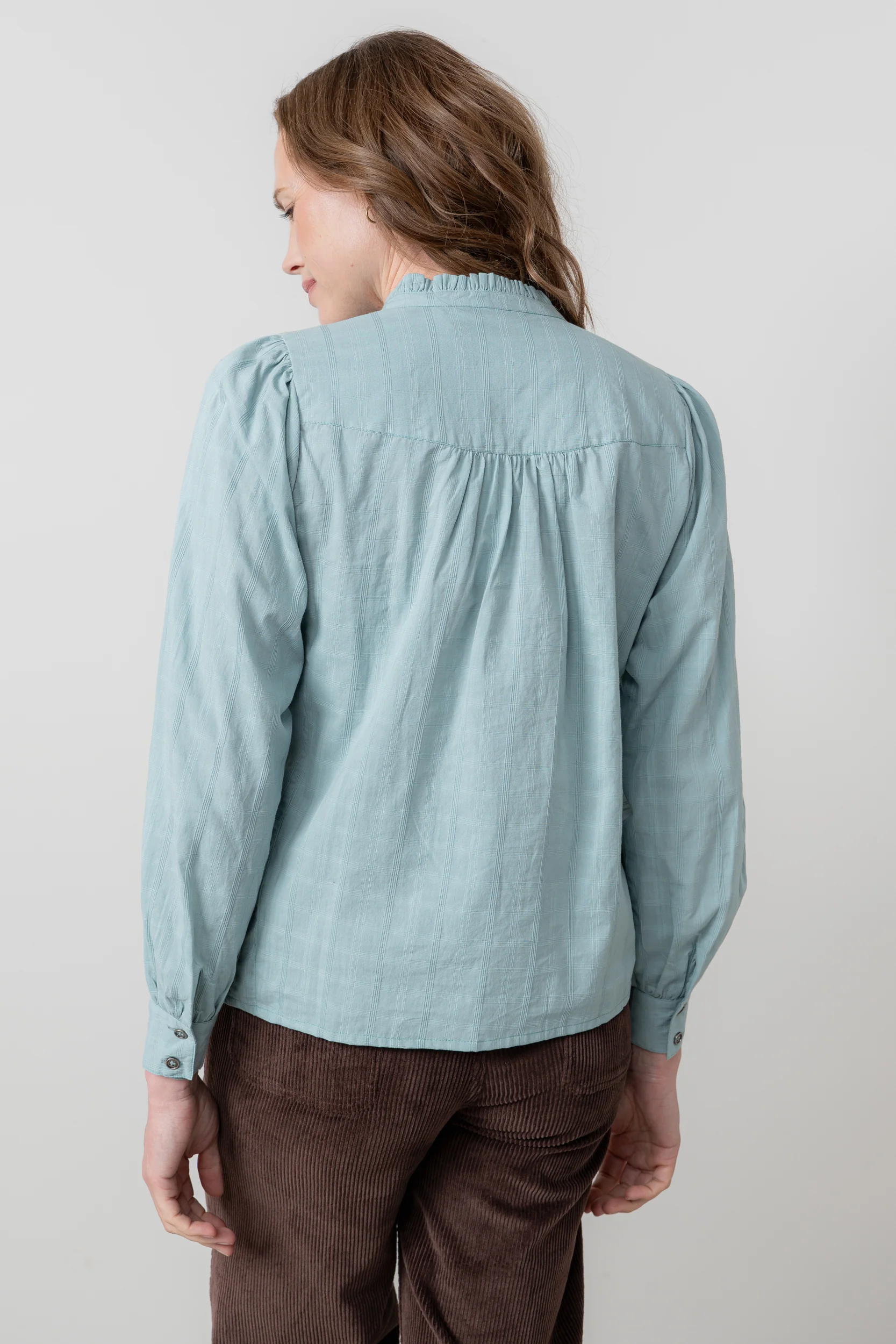 Wayfaring Cotton Check Blouse Ice Blue - Image 5