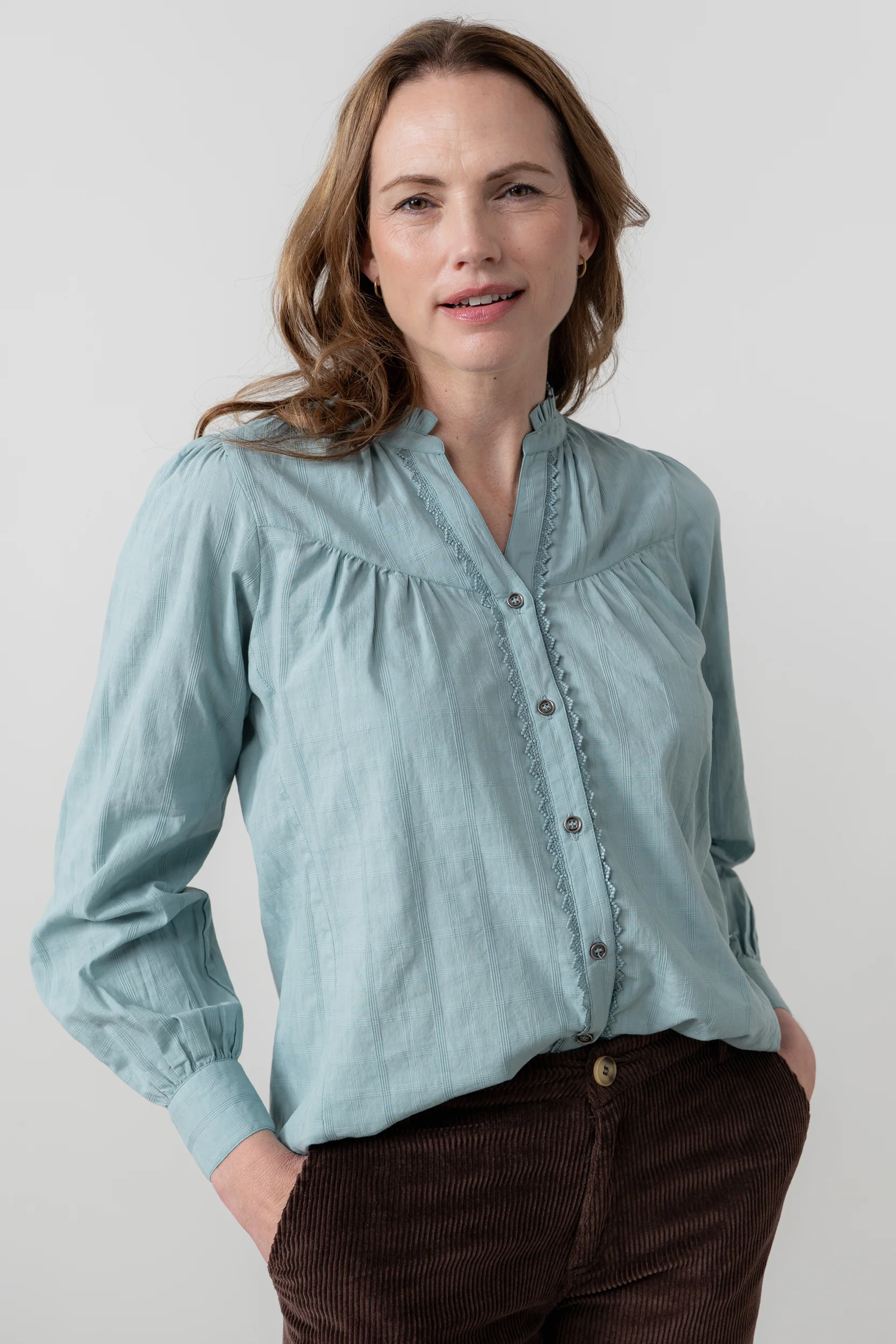 Wayfaring Cotton Check Blouse Ice Blue - Image 6