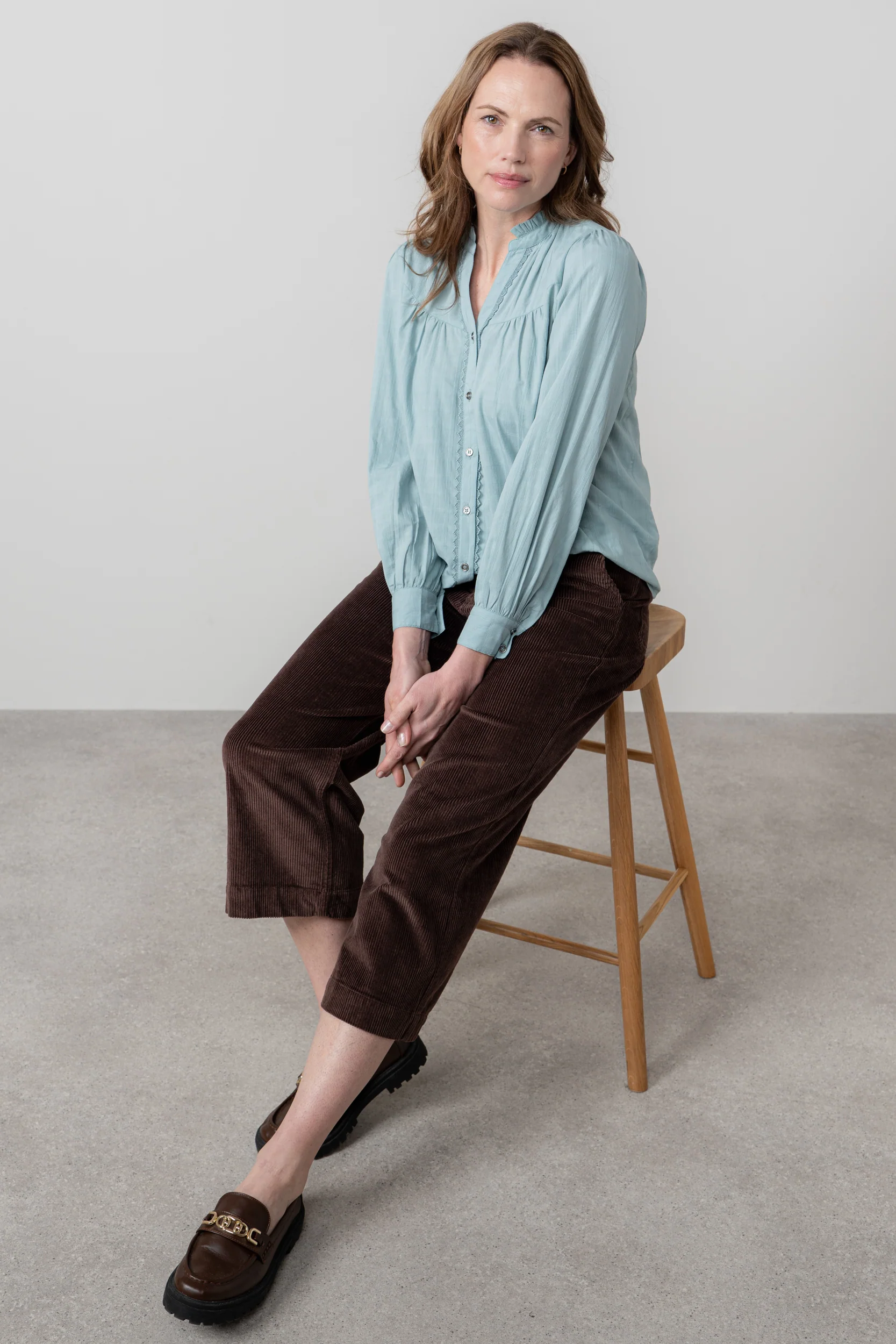 Wayfaring Cotton Check Blouse Ice Blue - Image 7