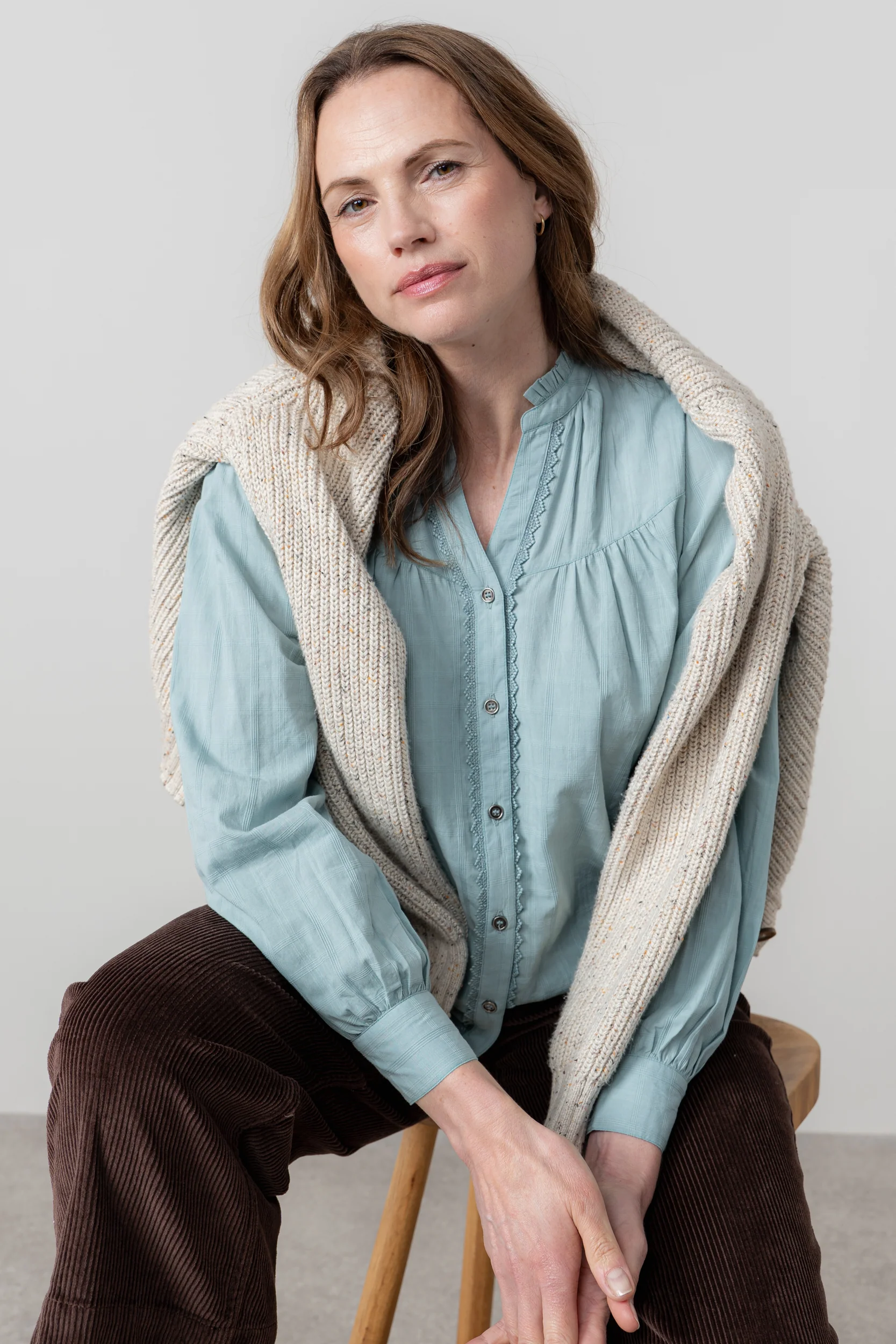 Wayfaring Cotton Check Blouse Ice Blue - Image 8