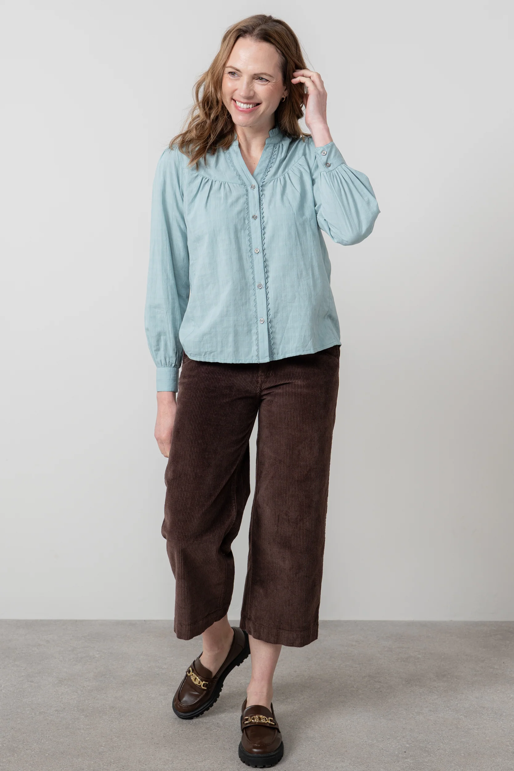 Wayfaring Cotton Check Blouse Ice Blue - Image 9
