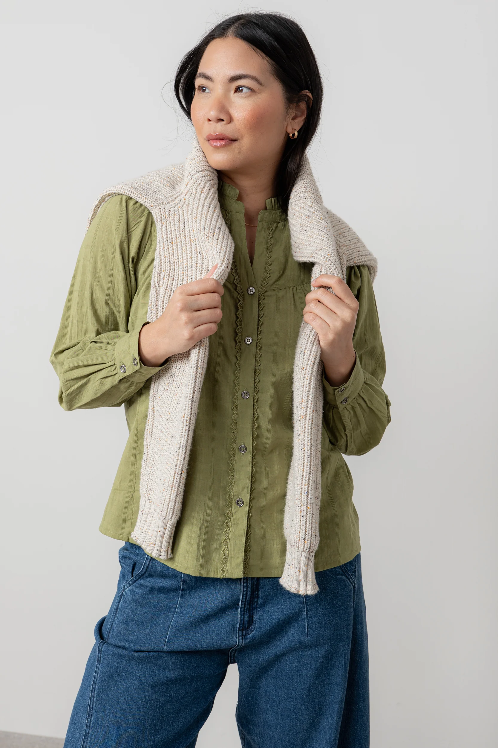 Wayfaring Cotton Check Blouse Moss - Image 3