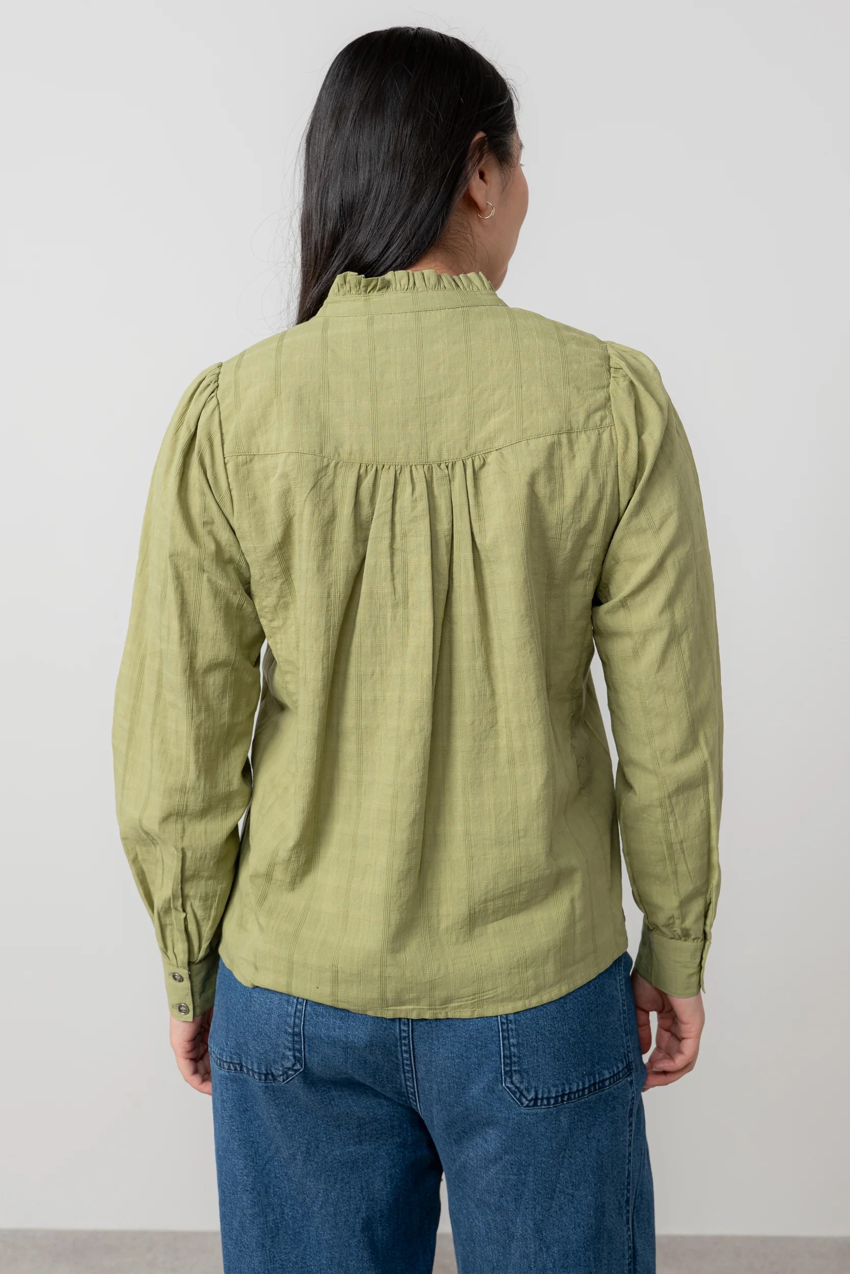 Wayfaring Cotton Check Blouse Moss - Image 4