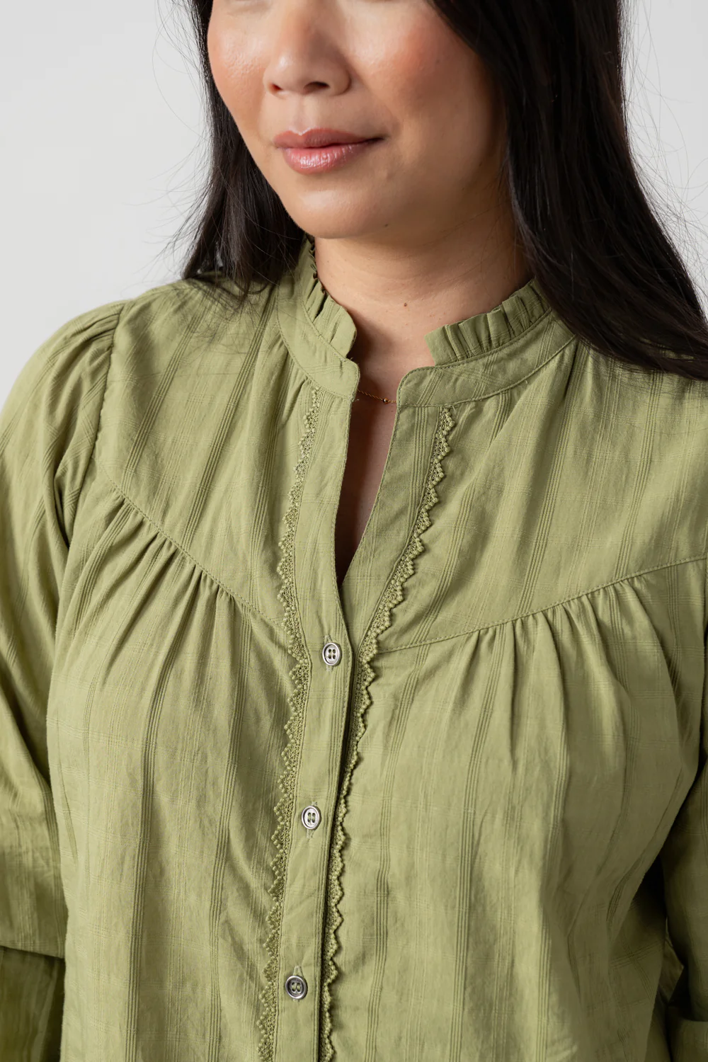 Wayfaring Cotton Check Blouse Moss - Image 5