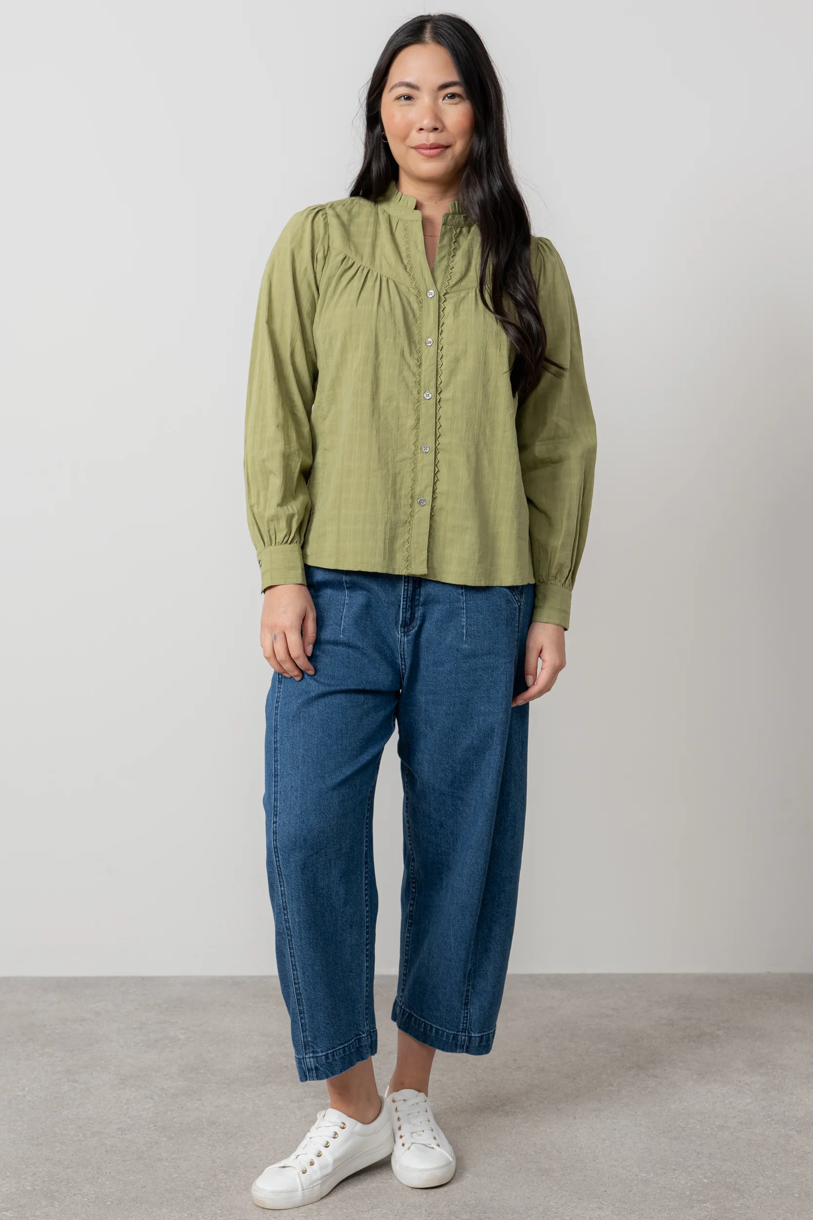 Wayfaring Cotton Check Blouse Moss - Image 6