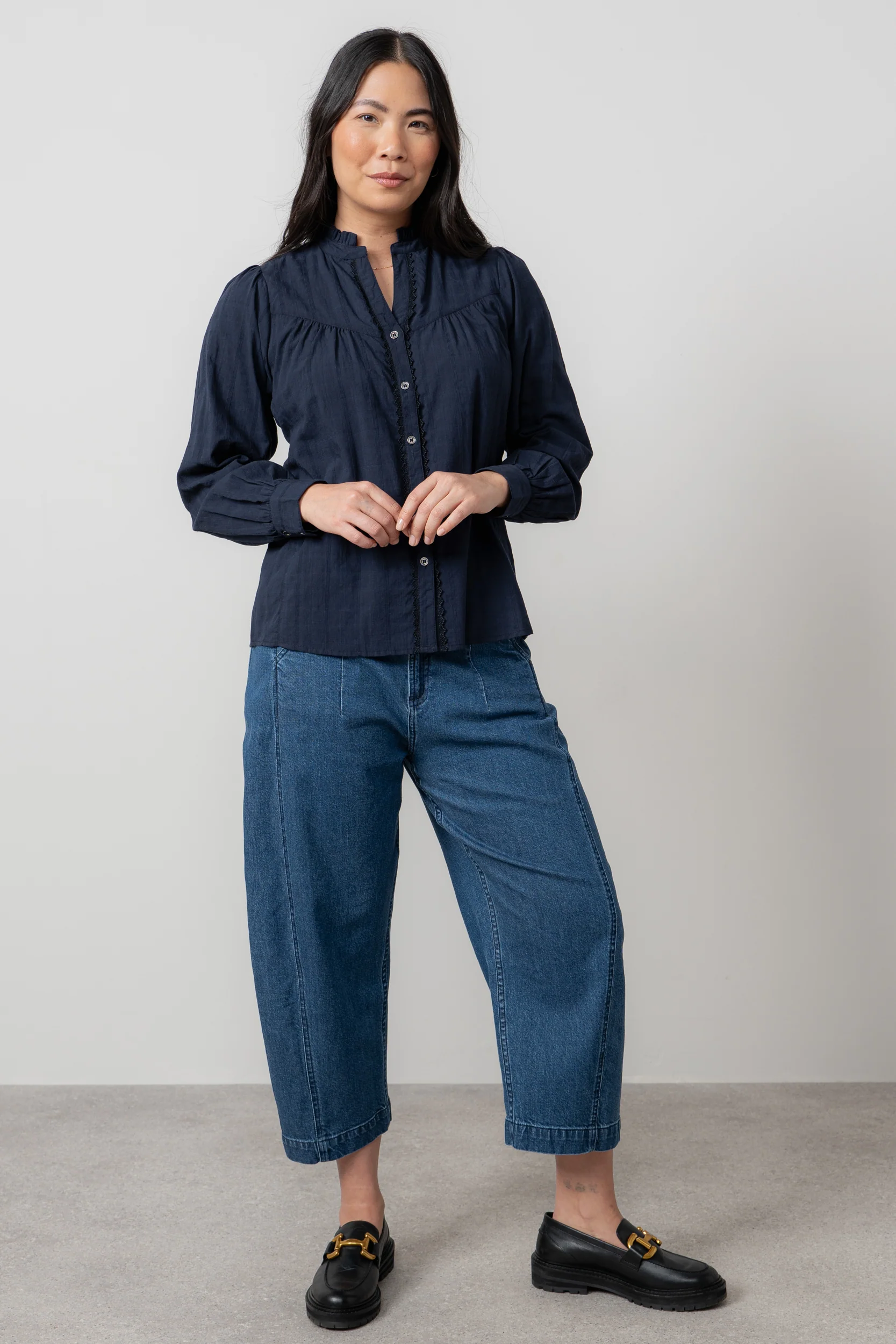 Wayfaring Cotton Check Blouse Navy - Image 3