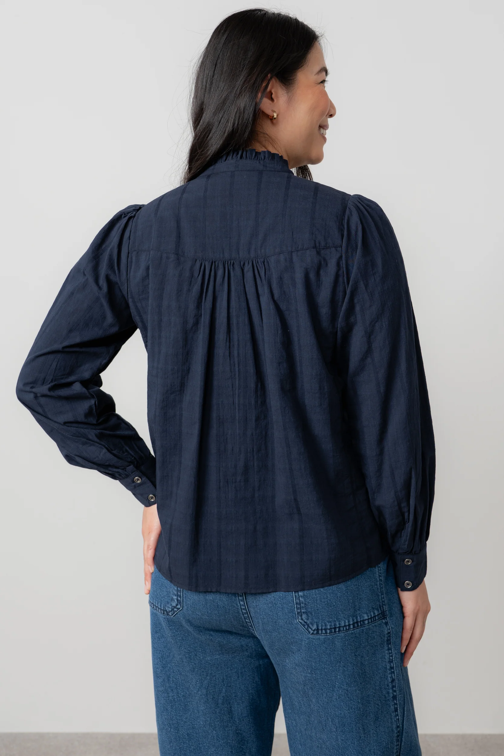 Wayfaring Cotton Check Blouse Navy - Image 4