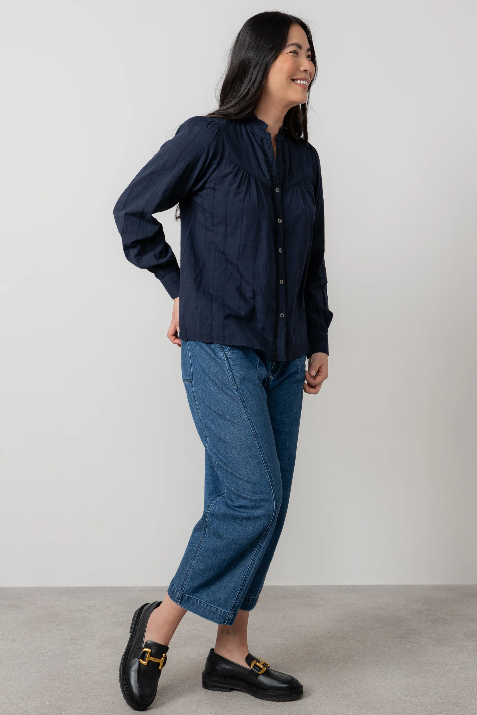 Wayfaring Cotton Check Blouse Navy - Image 7