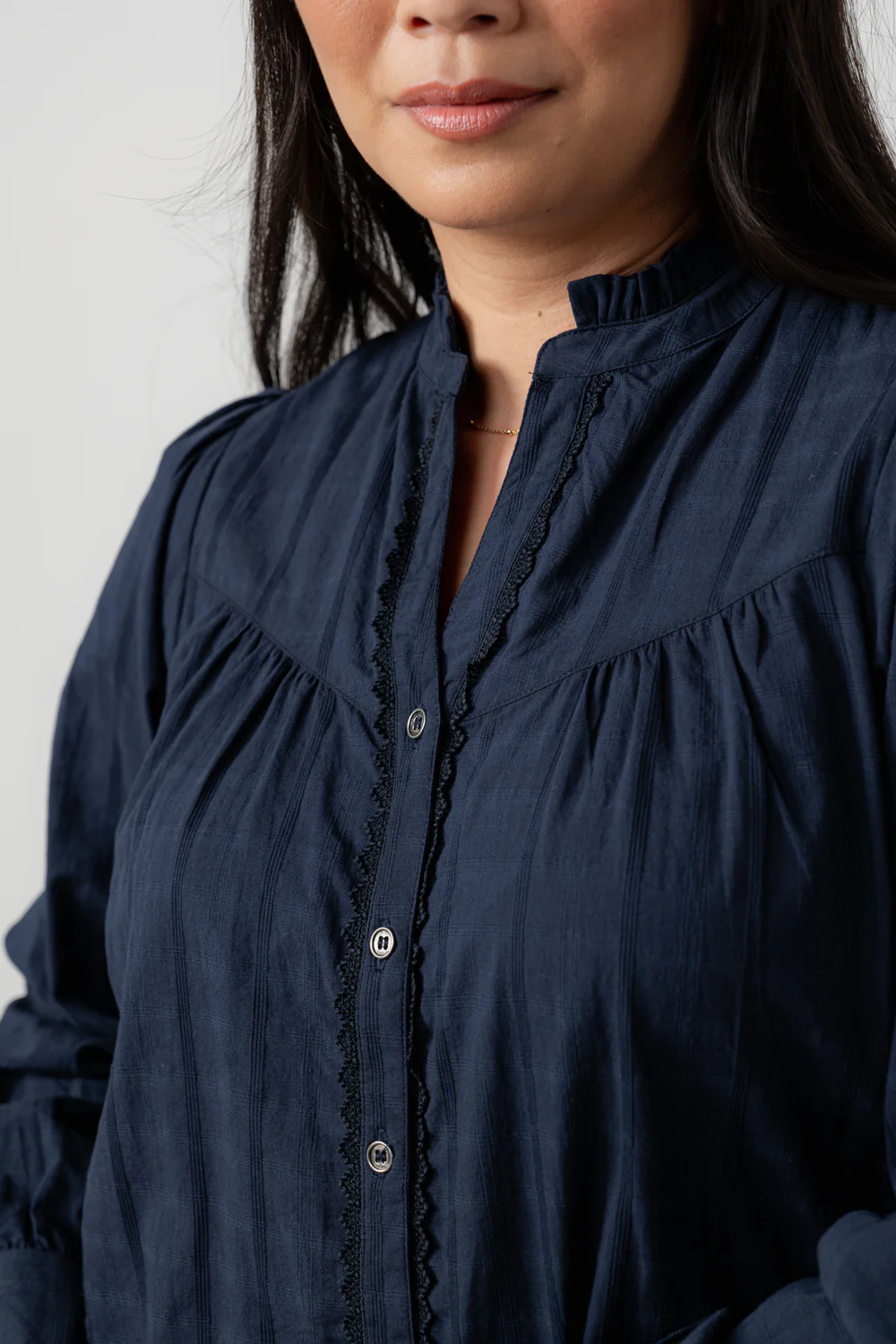 Wayfaring Cotton Check Blouse Navy - Image 8