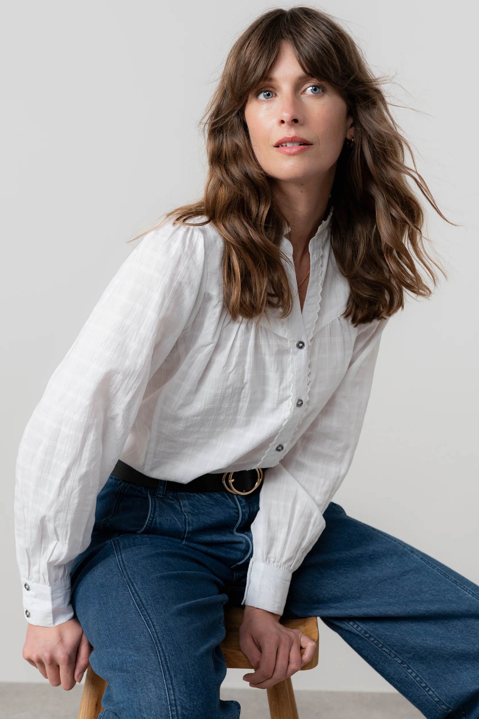 Wayfaring Cotton Check Blouse White - Image 3