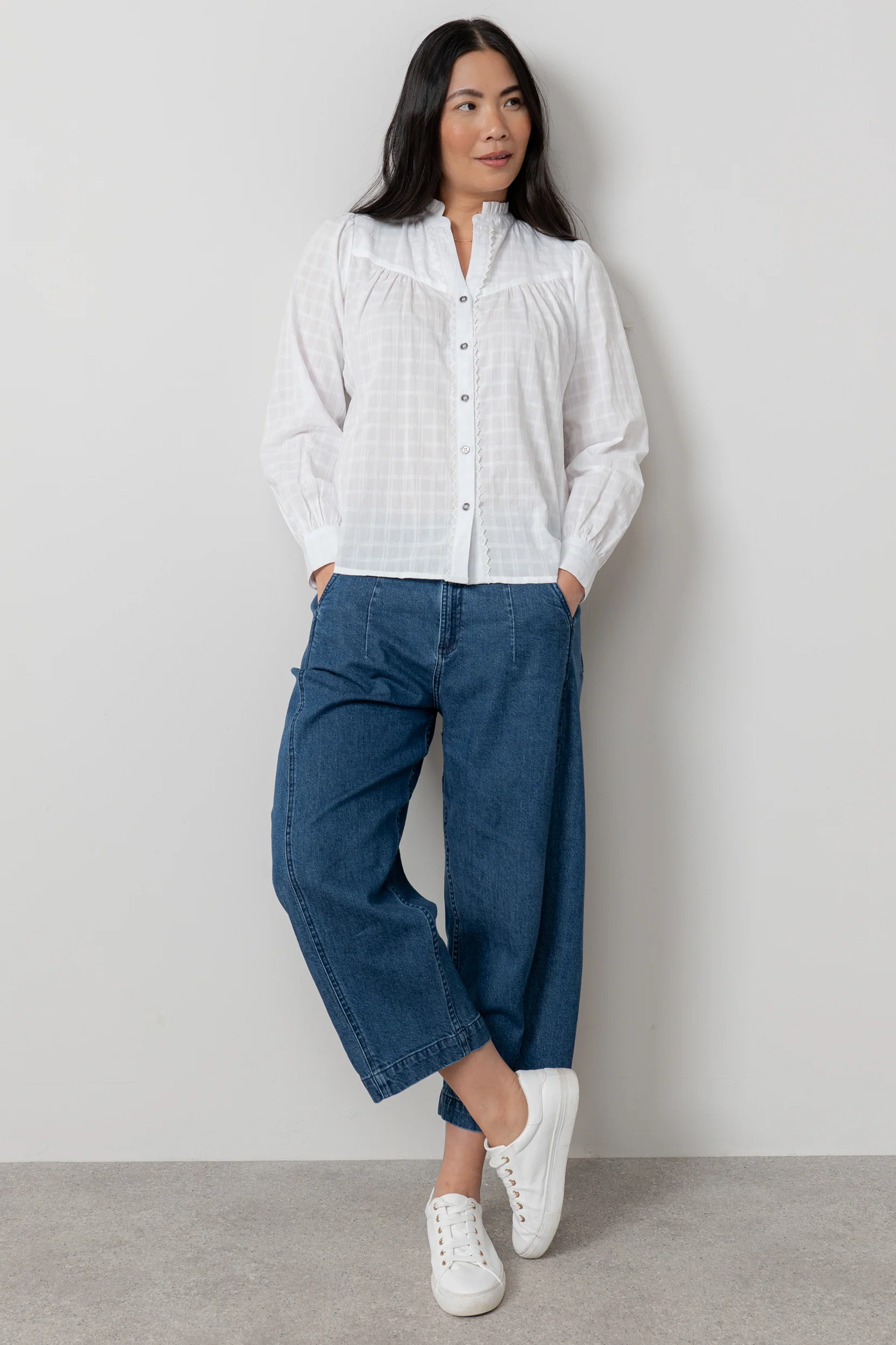 Wayfaring Cotton Check Blouse White - Image 5