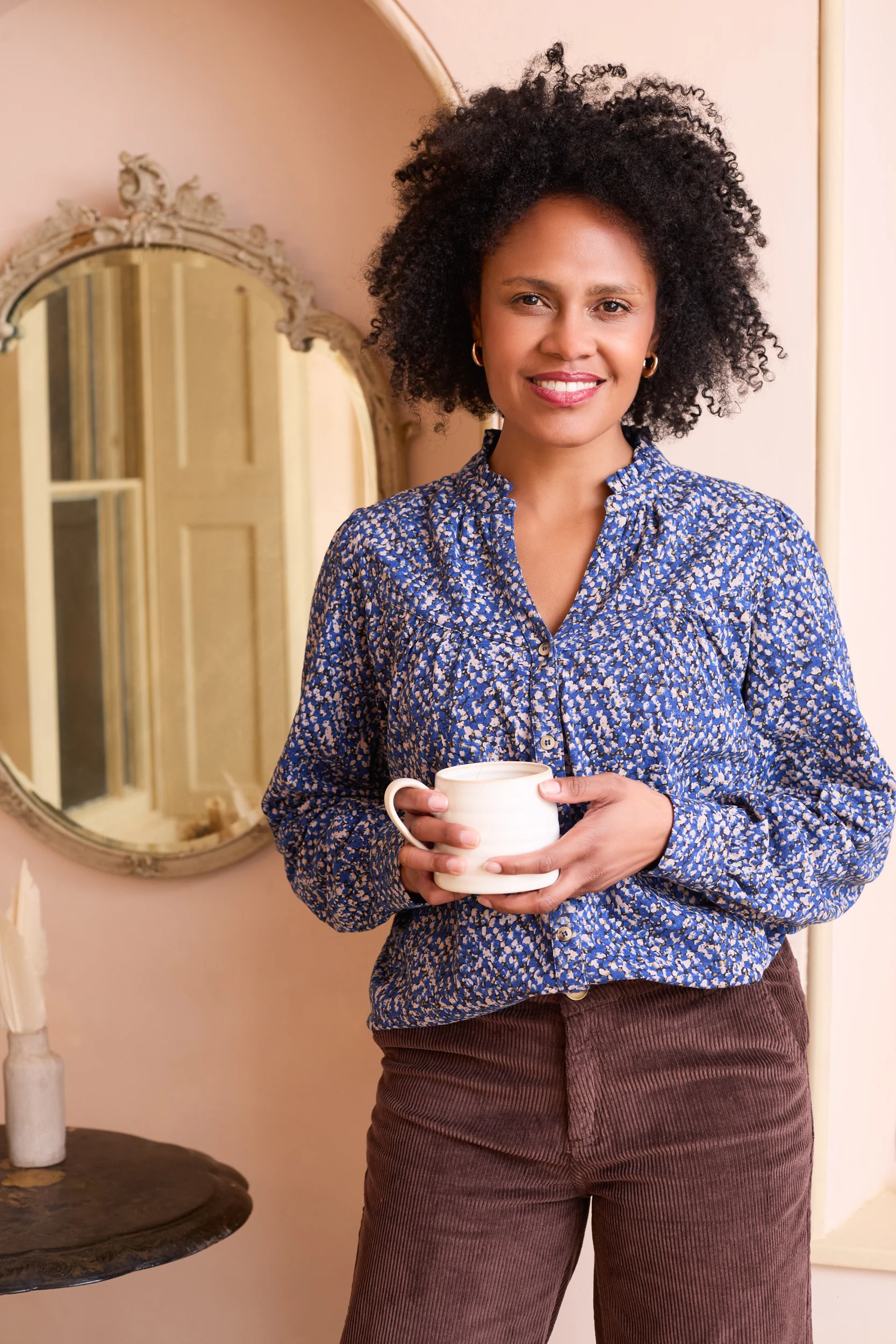 Wayfaring Ditsy Print Cotton Blouse Cobalt