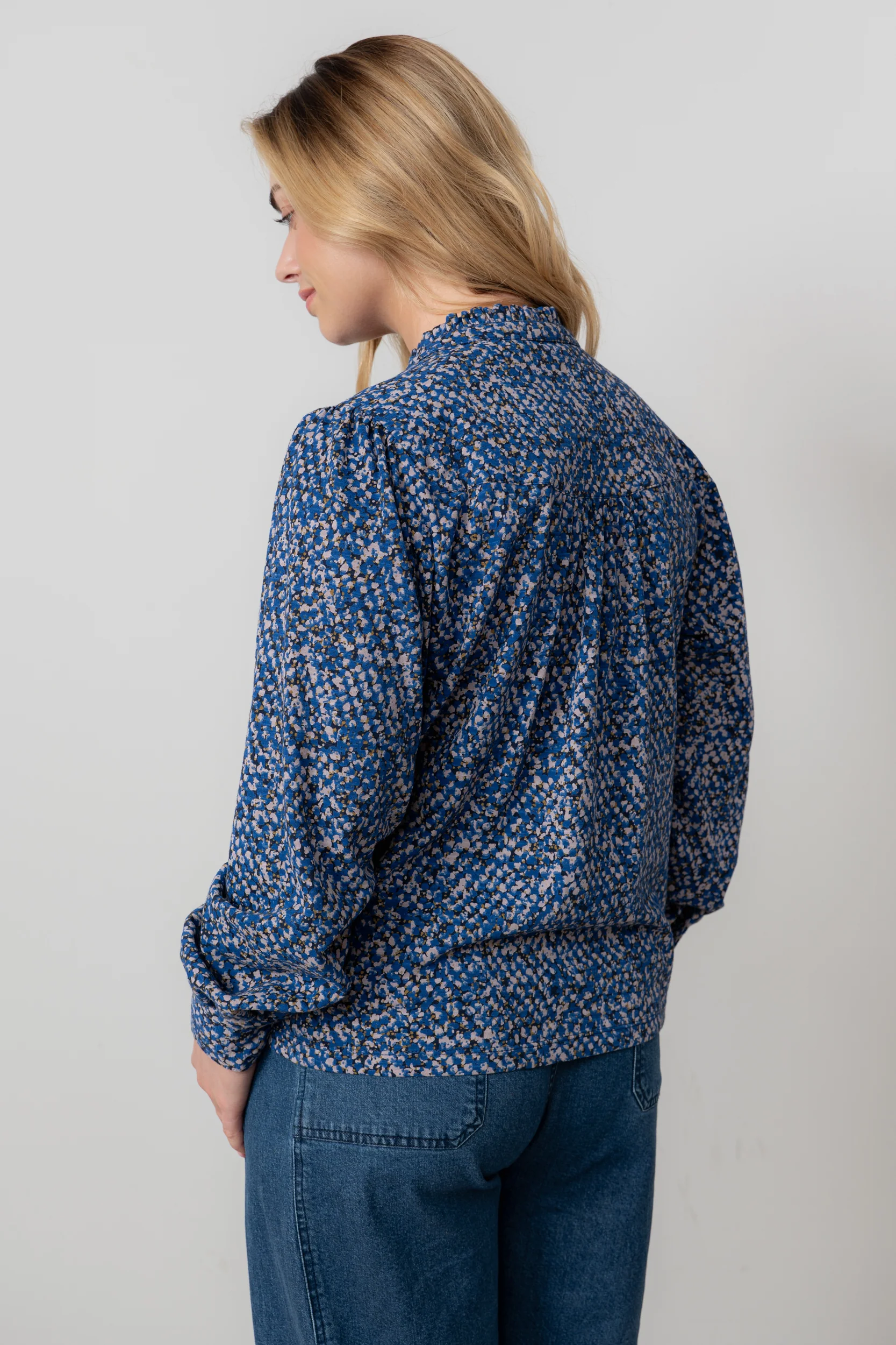 Wayfaring Ditsy Print Cotton Blouse Cobalt - Image 4