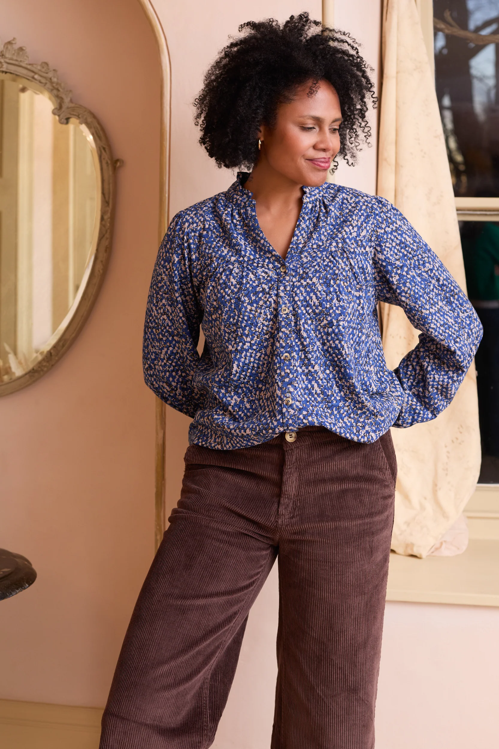 Wayfaring Ditsy Print Cotton Blouse Cobalt - Image 5