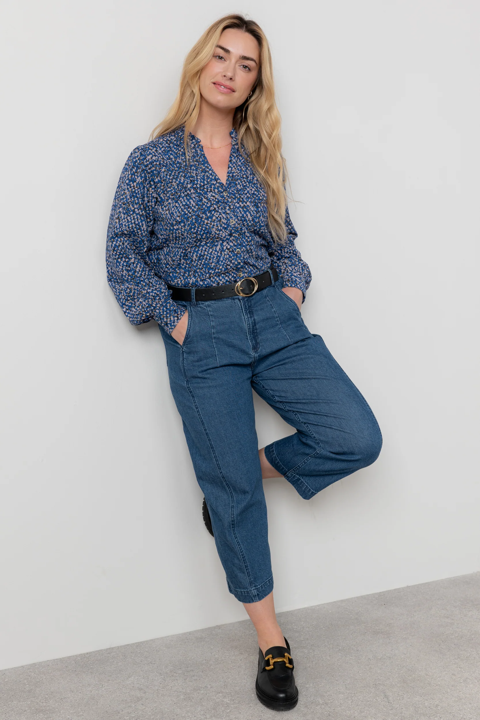 Wayfaring Ditsy Print Cotton Blouse Cobalt - Image 6