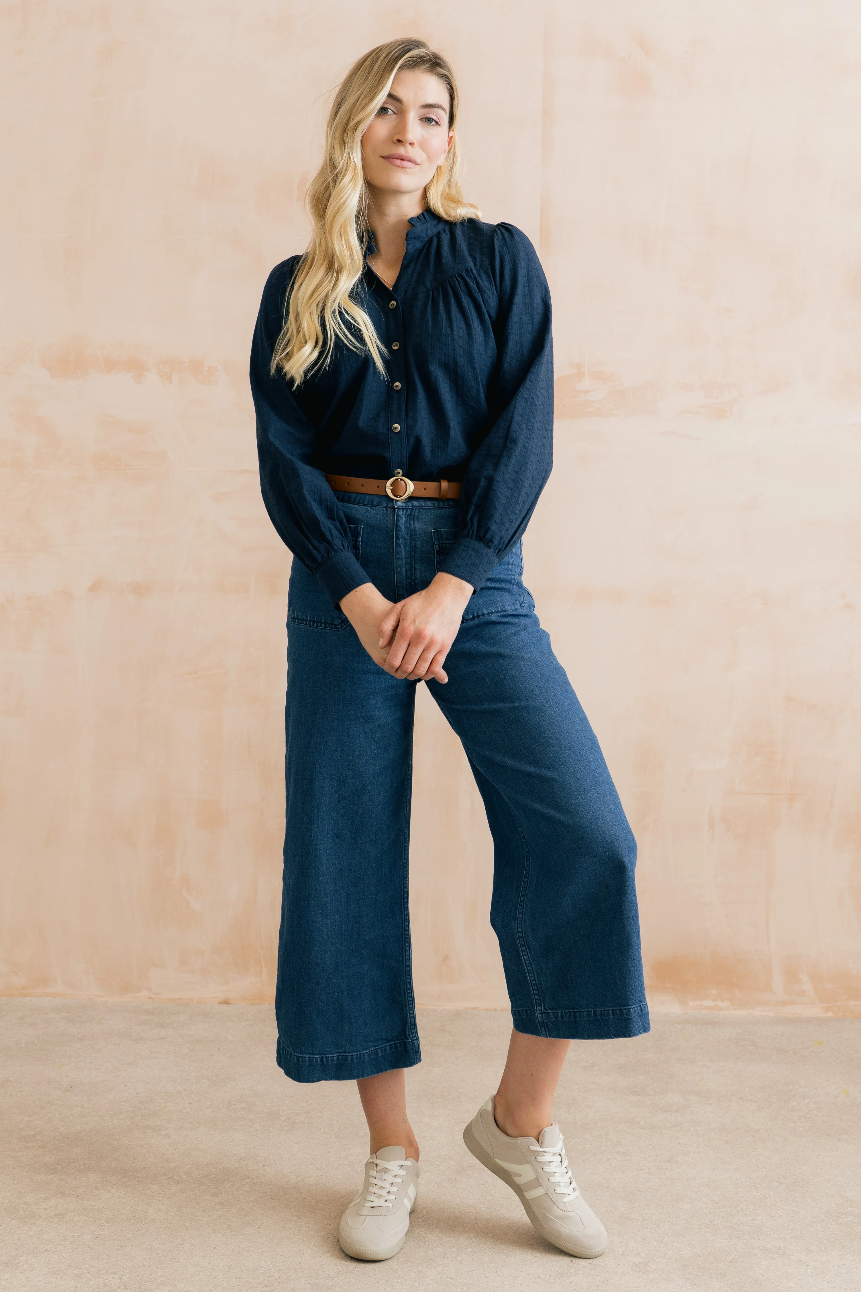 Wayfaring Embroidered Cotton Blouse Navy - Image 2