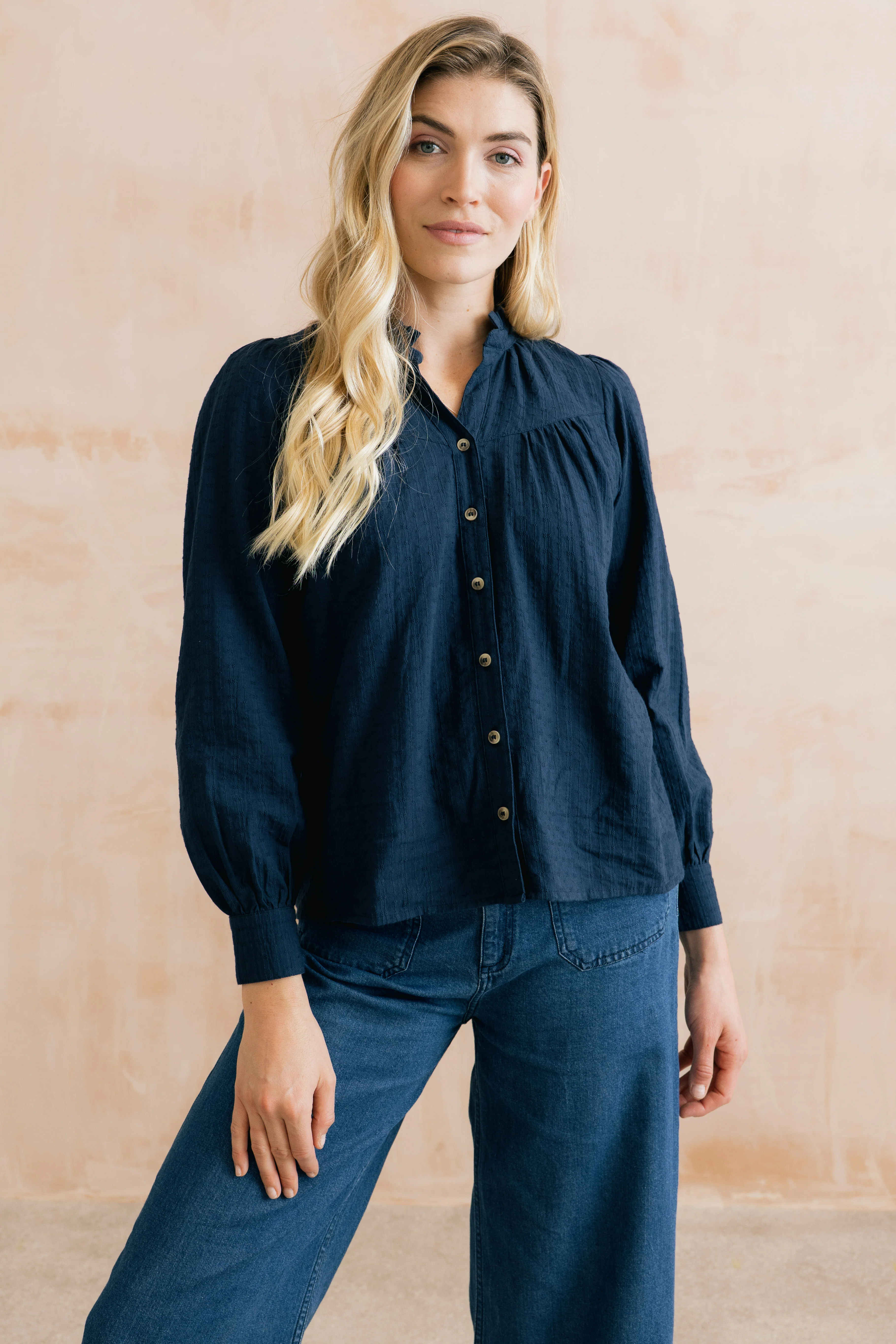 Wayfaring Embroidered Cotton Blouse Navy - Image 5