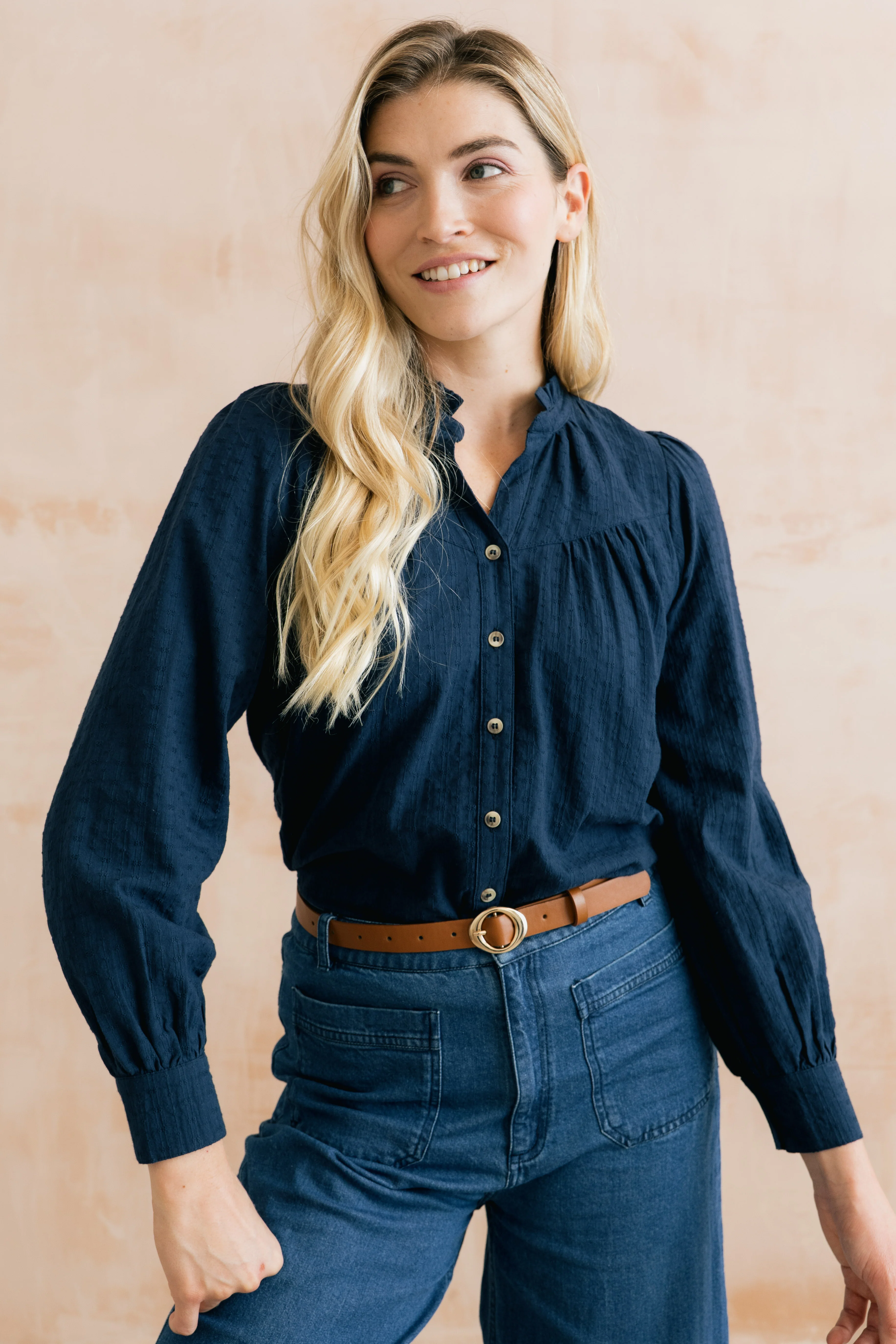 Wayfaring Embroidered Cotton Blouse Navy - Image 6