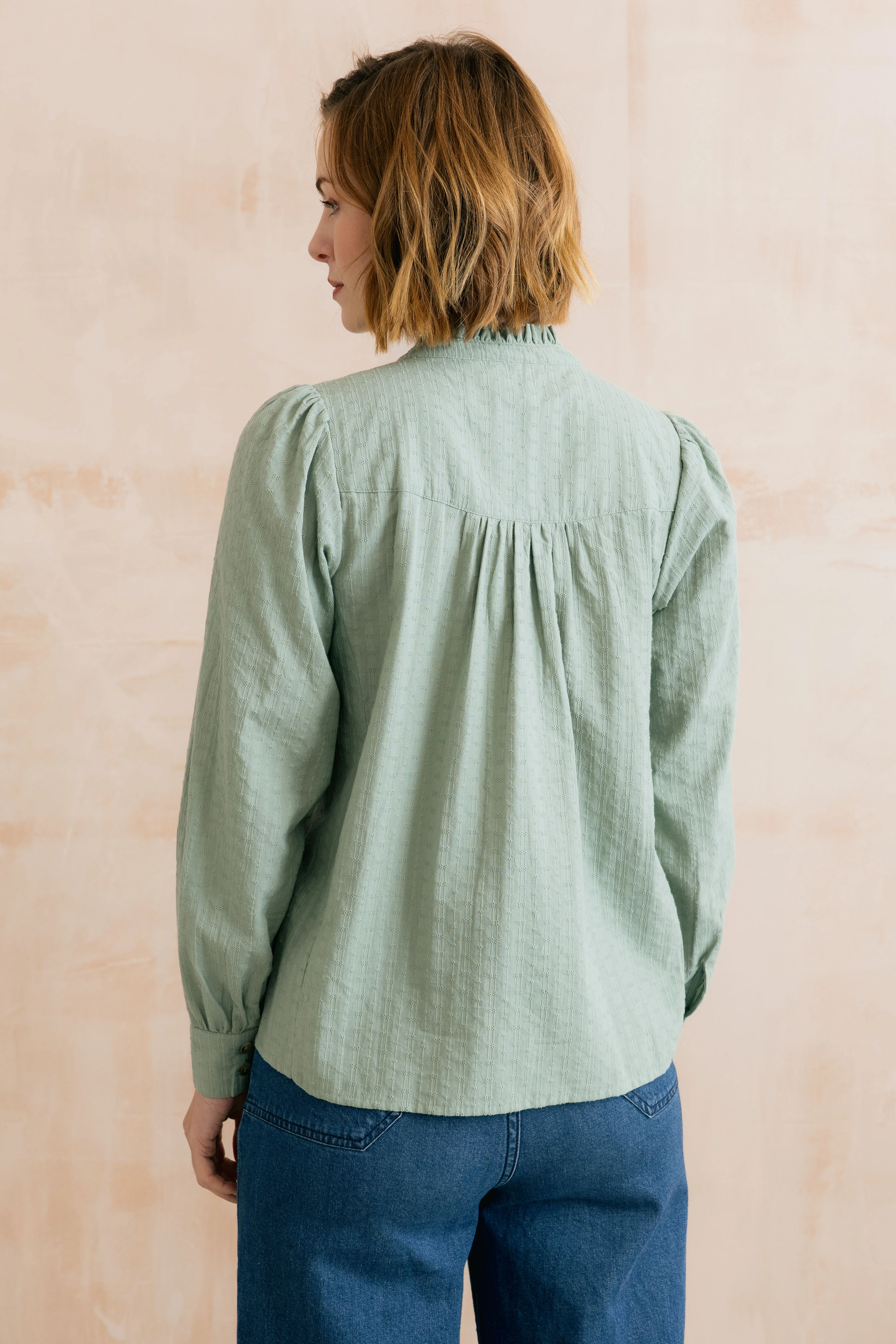 Wayfaring Embroidered Cotton Blouse Silver Sage - Image 4