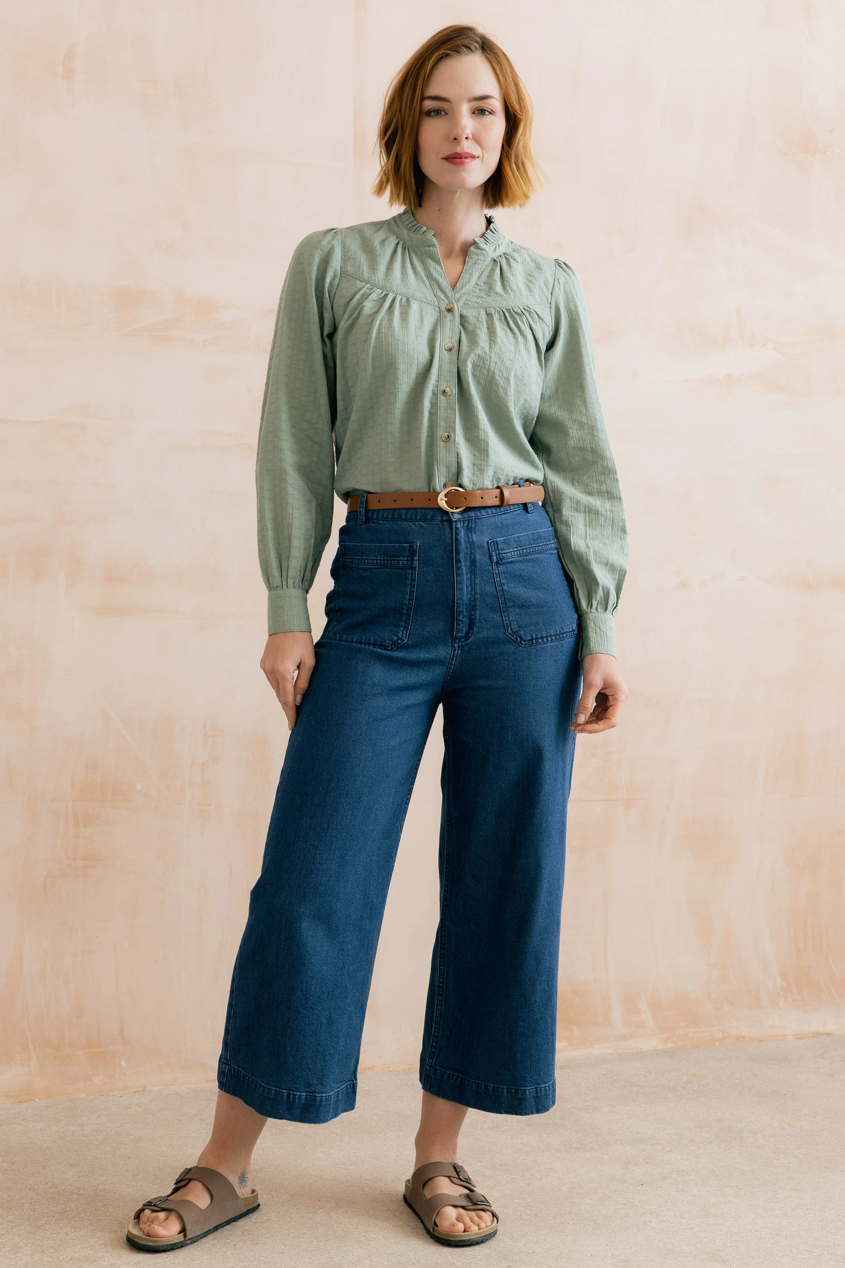 Wayfaring Embroidered Cotton Blouse Silver Sage - Image 5