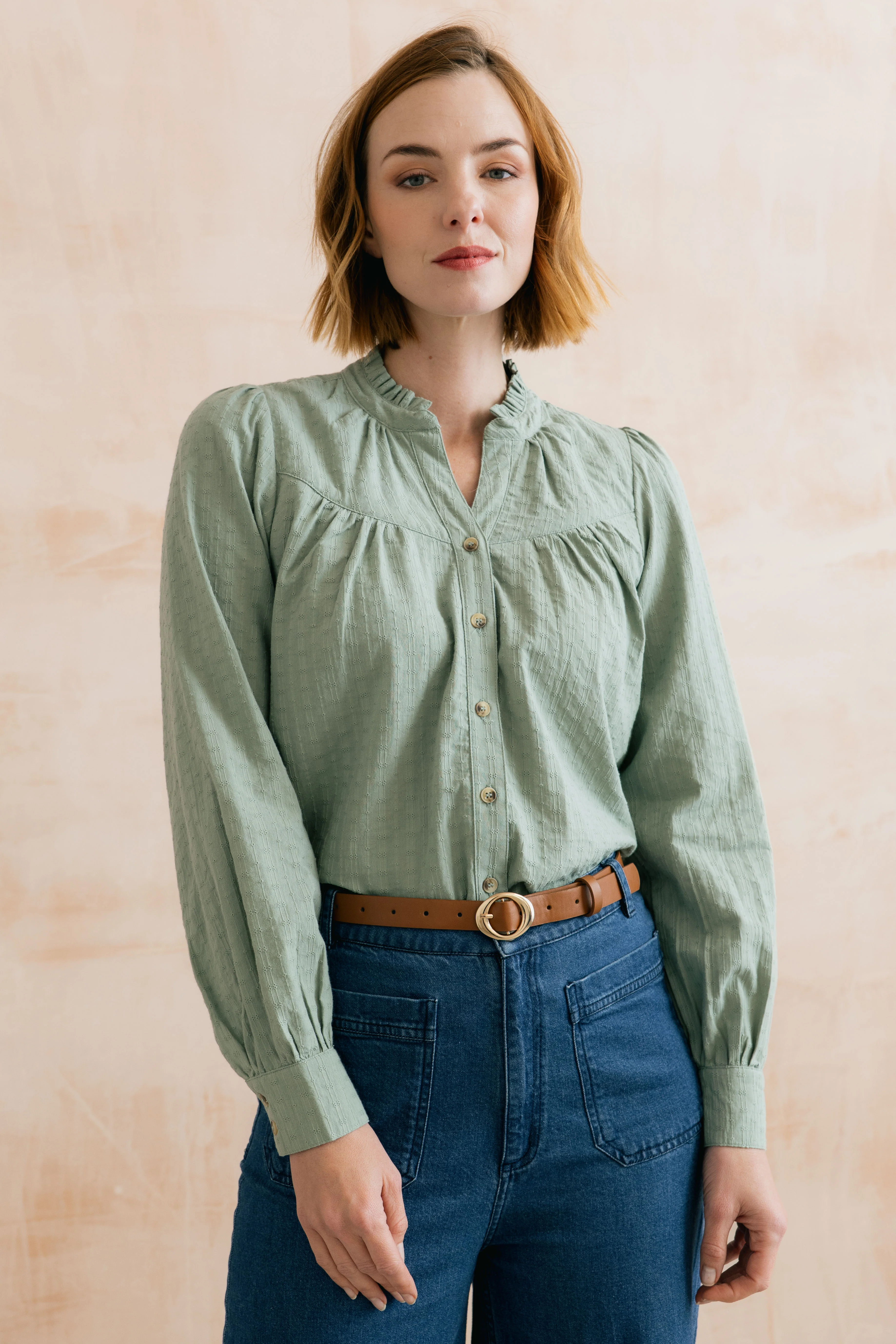 Wayfaring Embroidered Cotton Blouse Silver Sage - Image 7