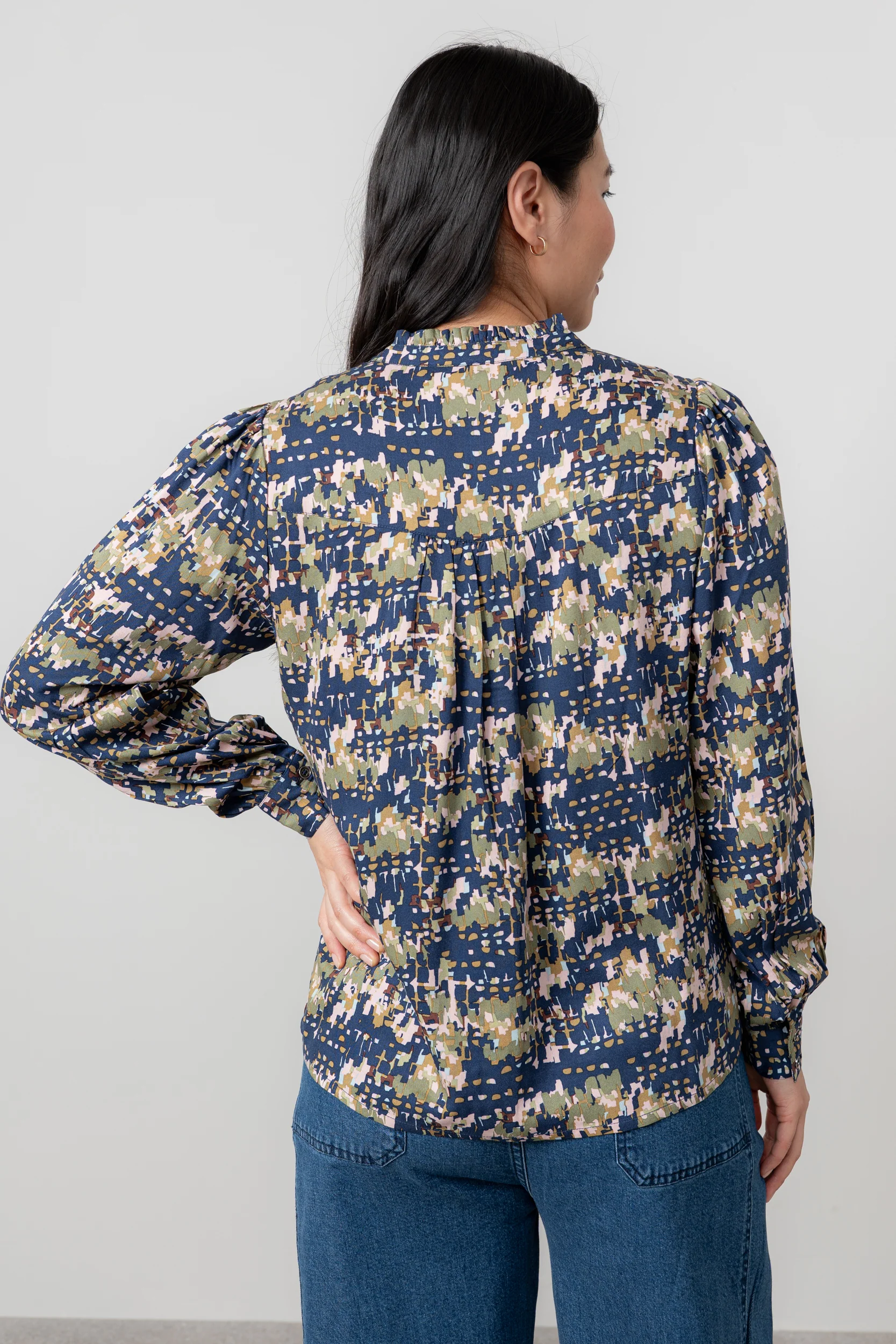 Wayfaring Frill Neck Blouse Navy - Image 4