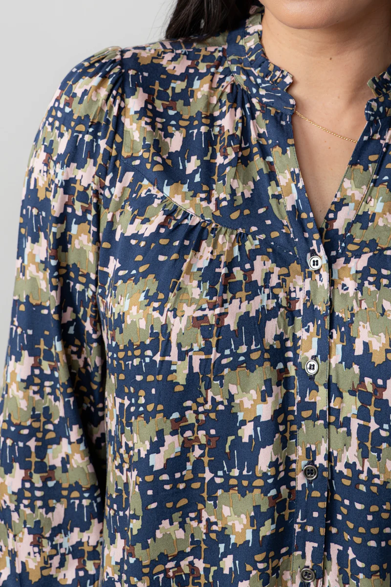 Wayfaring Frill Neck Blouse Navy - Image 6