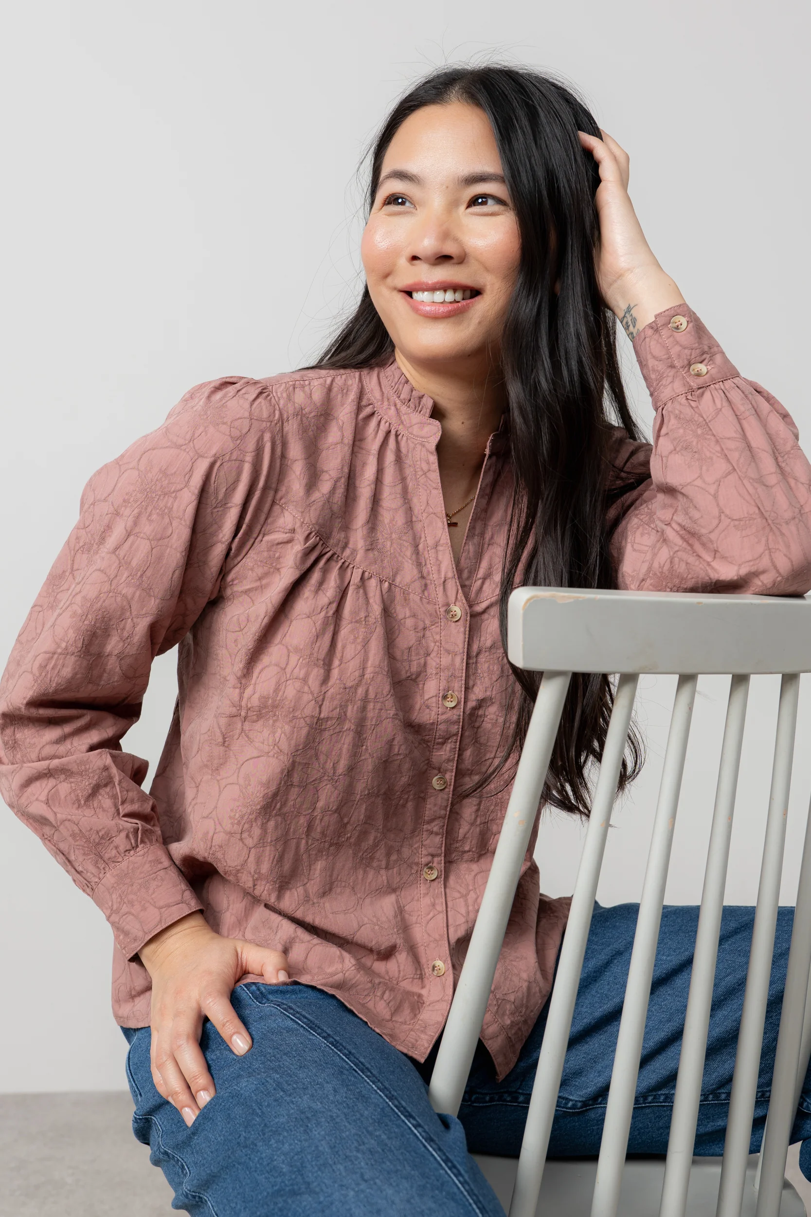 Wayfaring Textured Jacquard Blouse Antique Rose