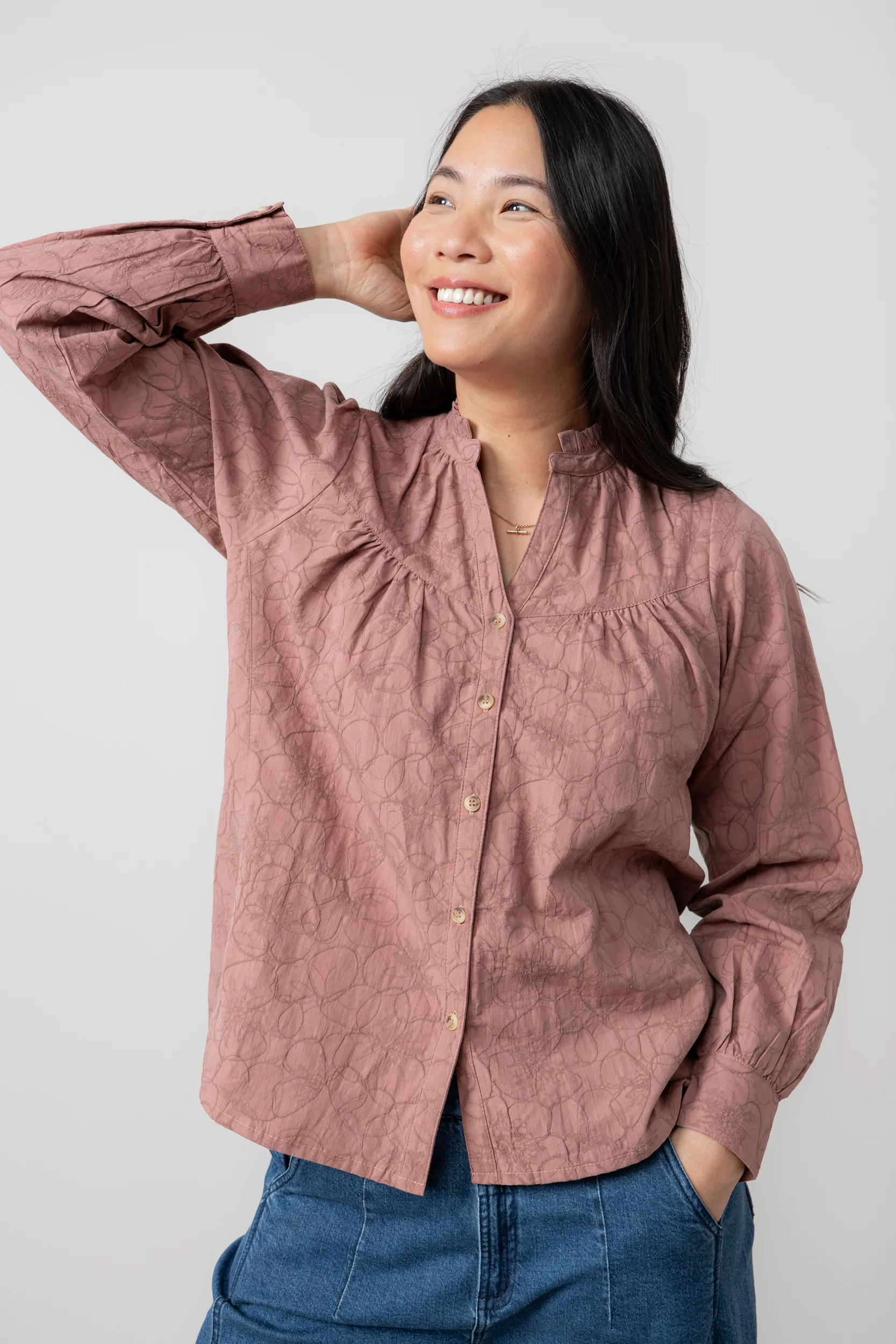 Wayfaring Textured Jacquard Blouse Antique Rose - Image 2