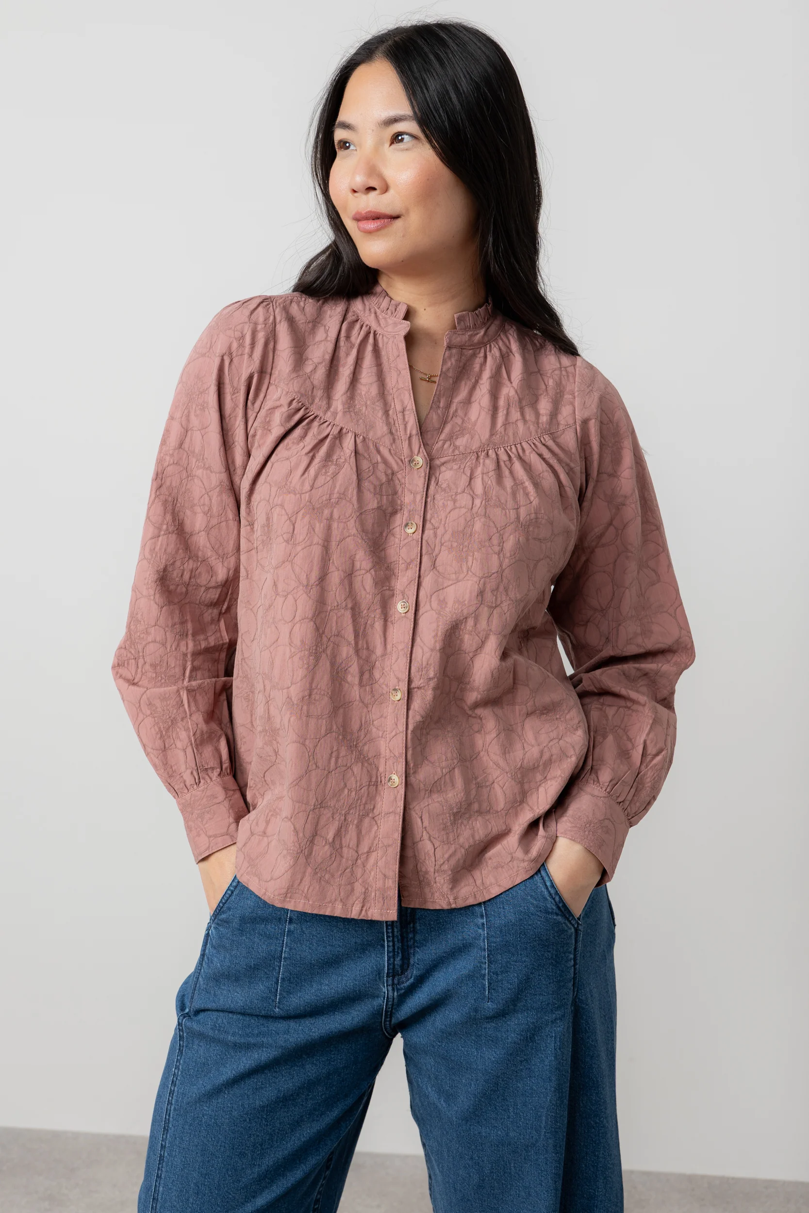 Wayfaring Textured Jacquard Blouse Antique Rose - Image 8