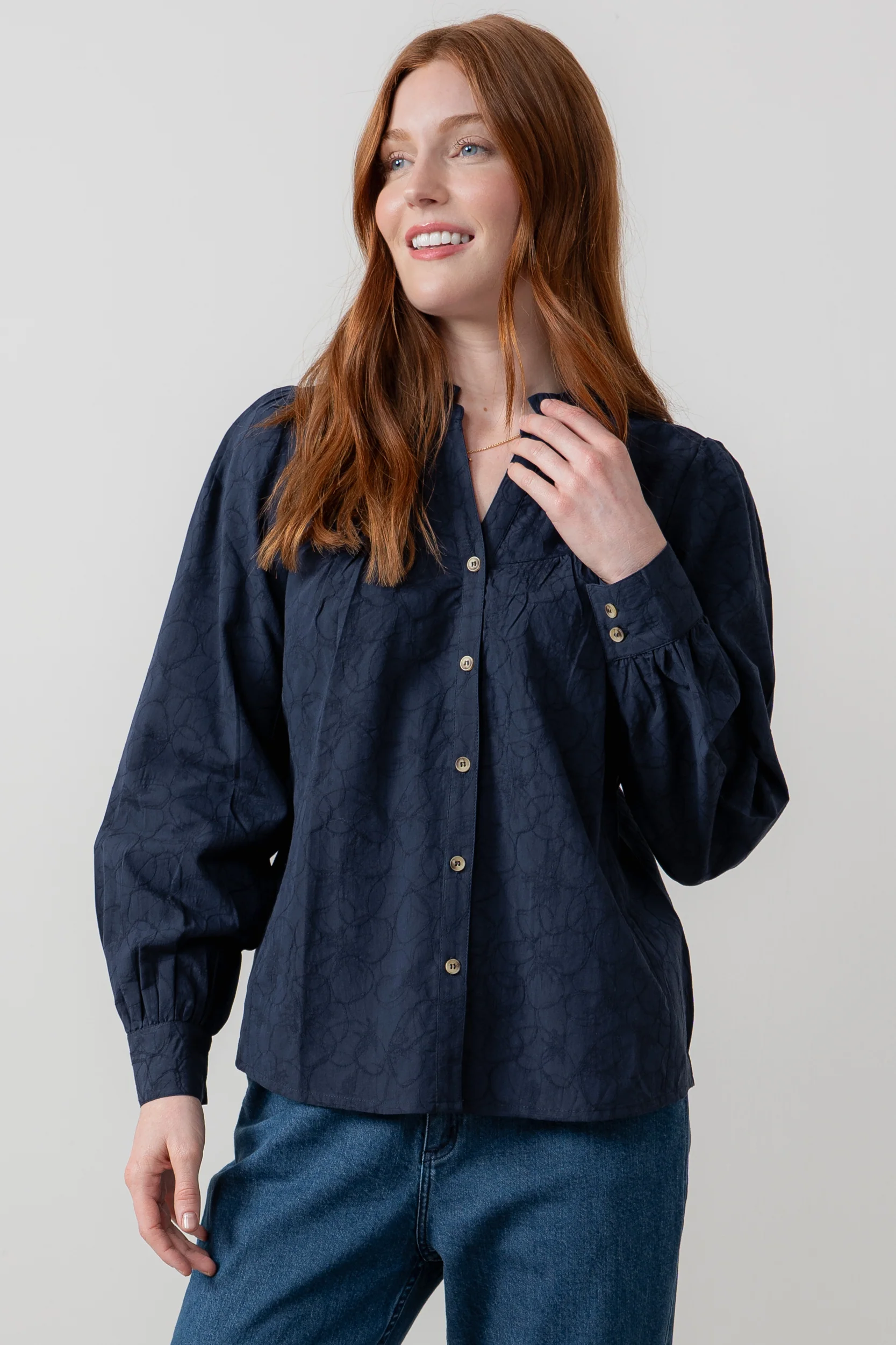 Wayfaring Textured Jacquard Blouse Navy - Image 2