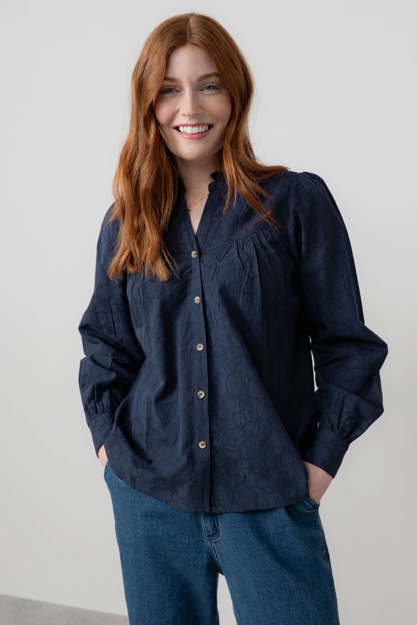 Wayfaring Textured Jacquard Blouse Navy - Image 4