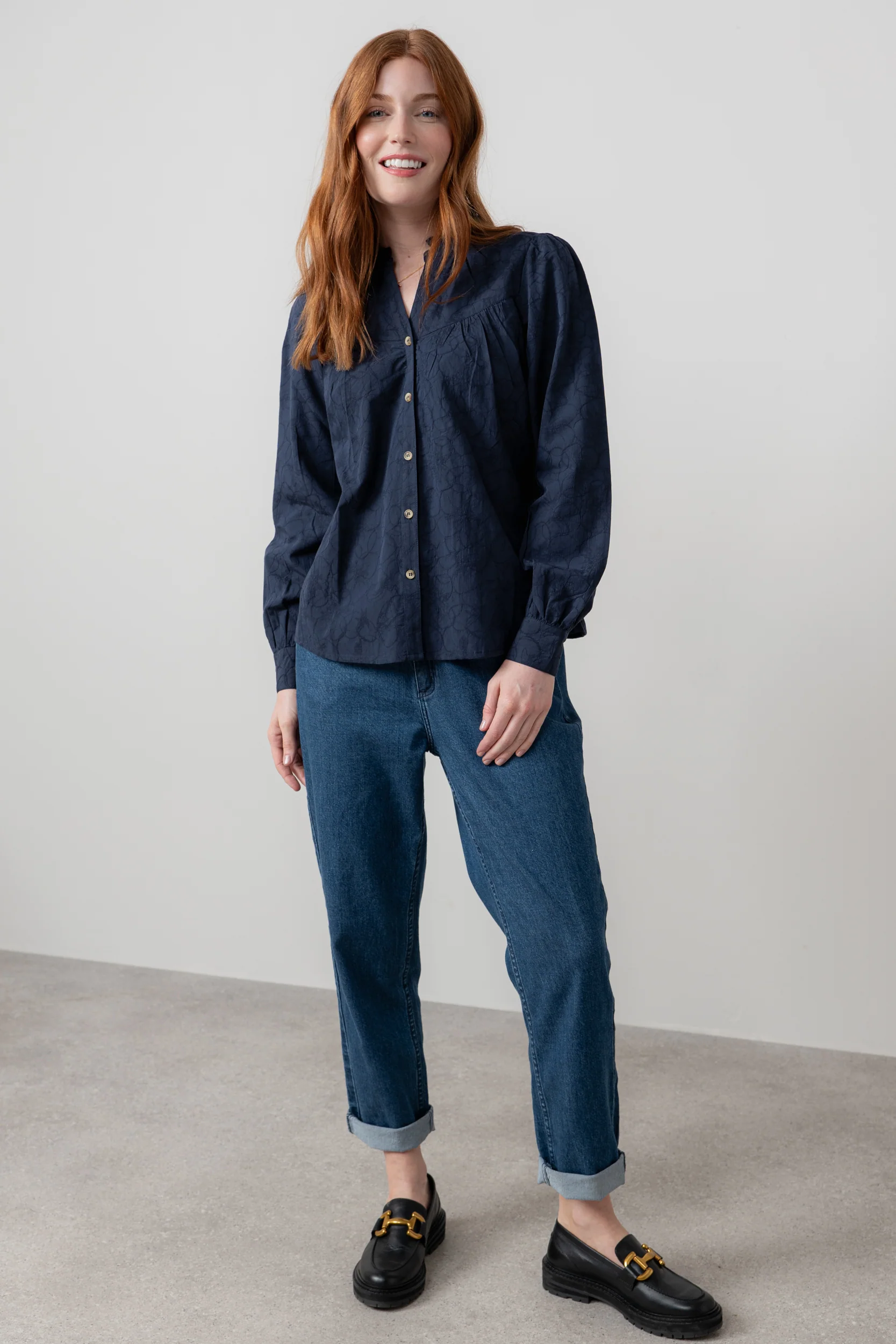 Wayfaring Textured Jacquard Blouse Navy - Image 5
