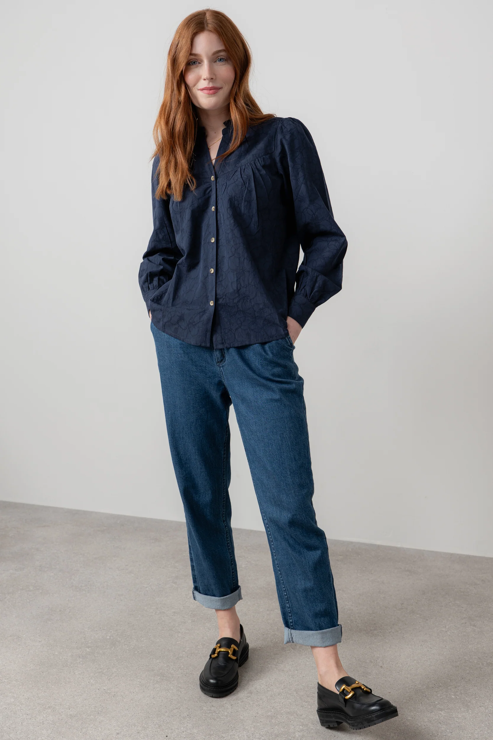 Wayfaring Textured Jacquard Blouse Navy - Image 6