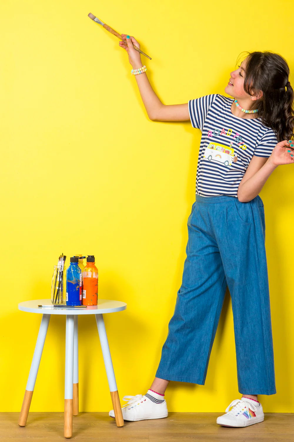 Wide Leg Denim Style Girls Trousers - Image 4