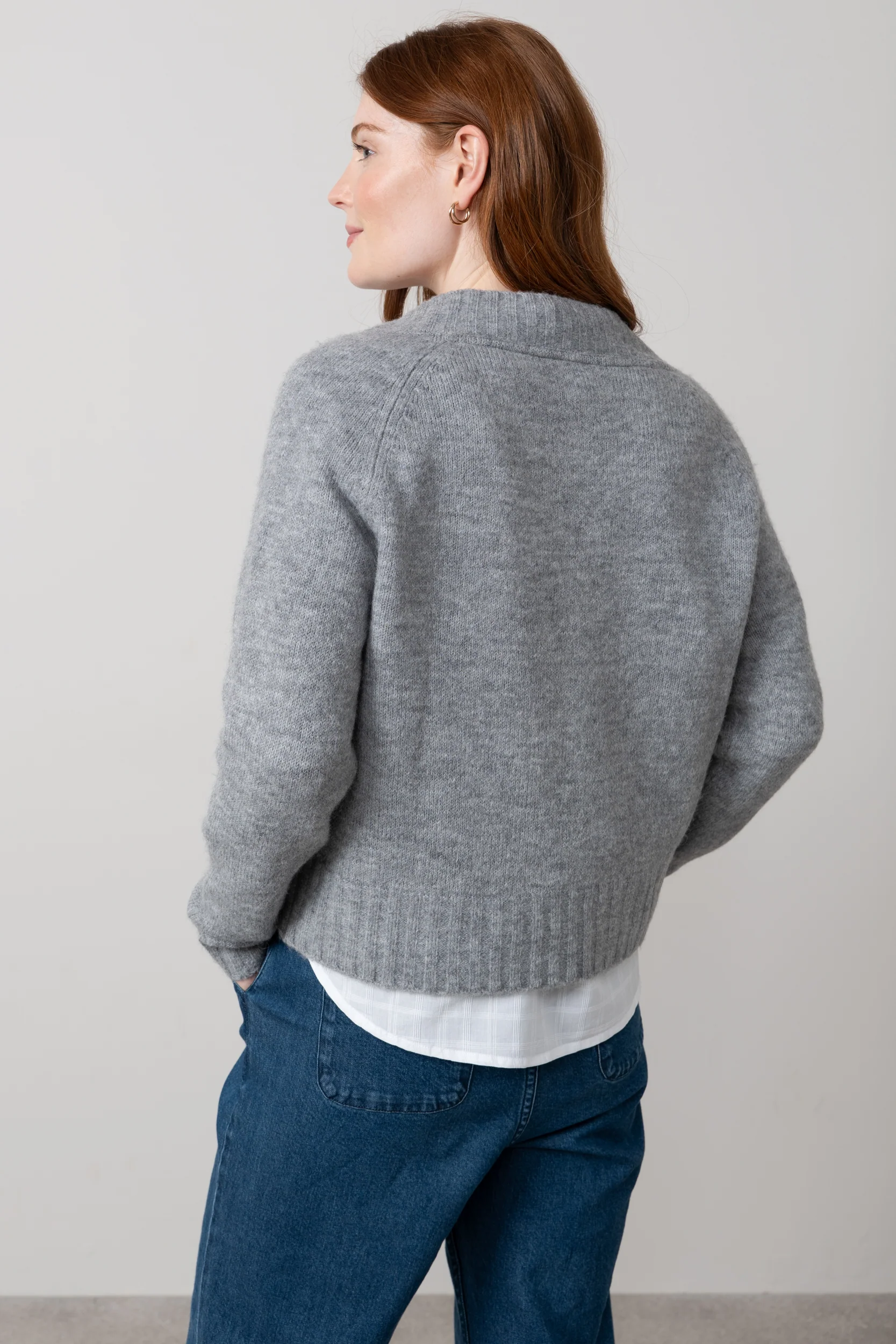 Woodchester V-Neck Boxy Knit Jumper Grey - Image 4