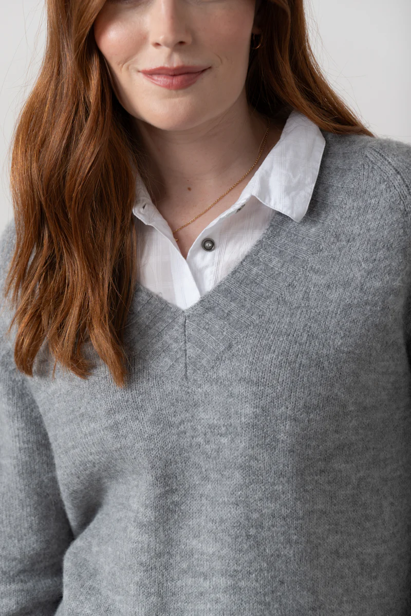 Woodchester V-Neck Boxy Knit Jumper Grey - Image 6