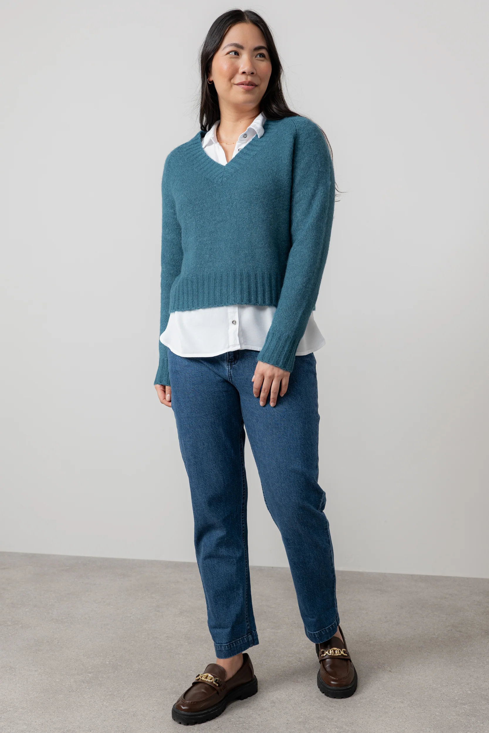 Woodchester V-Neck Boxy Knit Jumper Petrol - Image 3