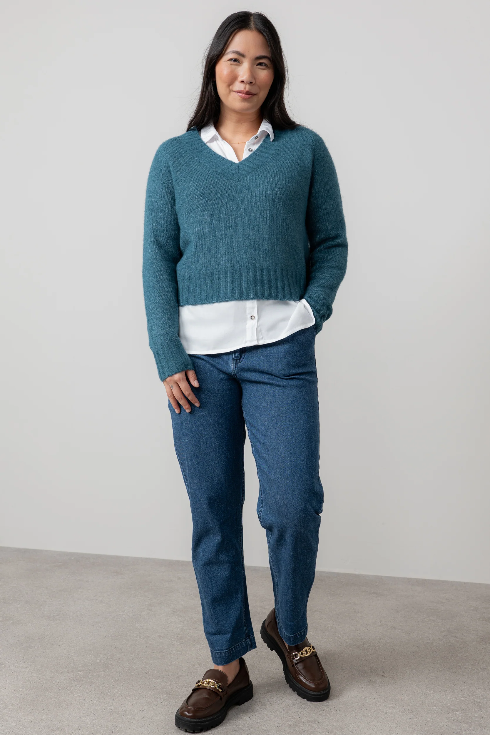 Woodchester V-Neck Boxy Knit Jumper Petrol - Image 6