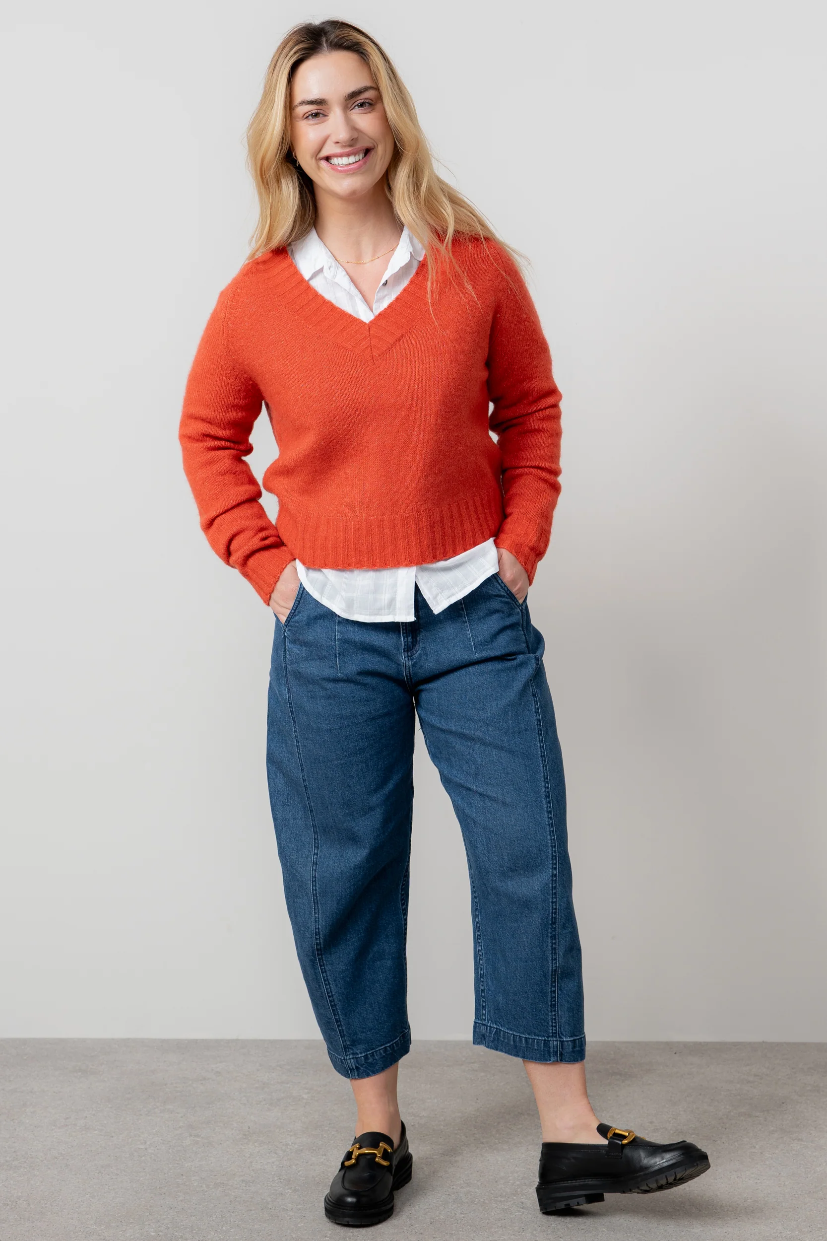 Woodchester V-Neck Boxy Knit Jumper Red - Image 3