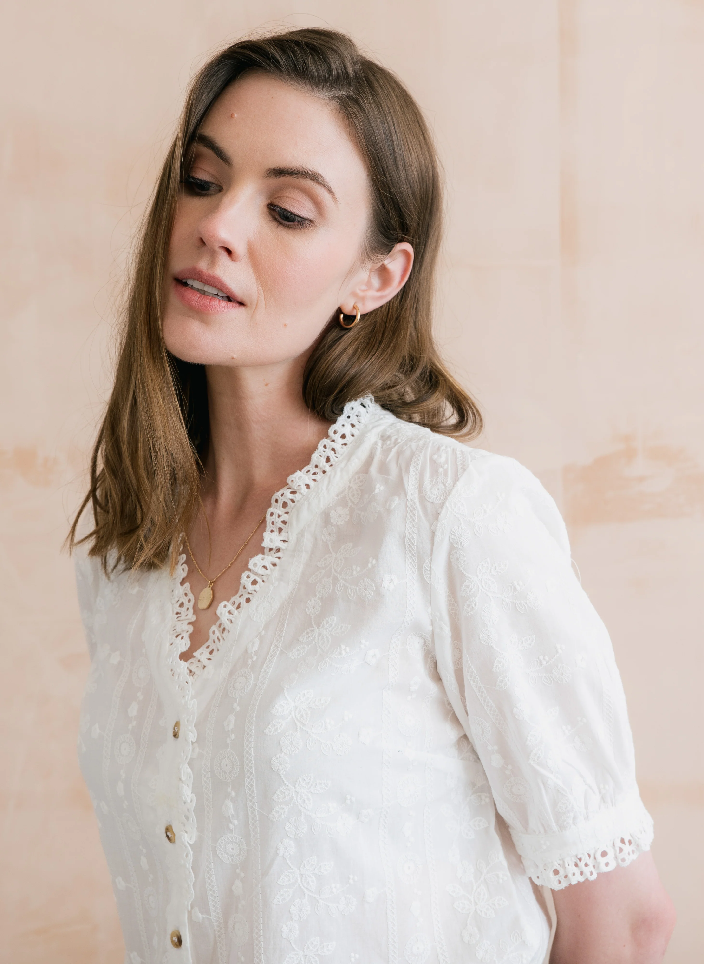 Wren Embroidered Cotton Frill Blouse White - Image 4
