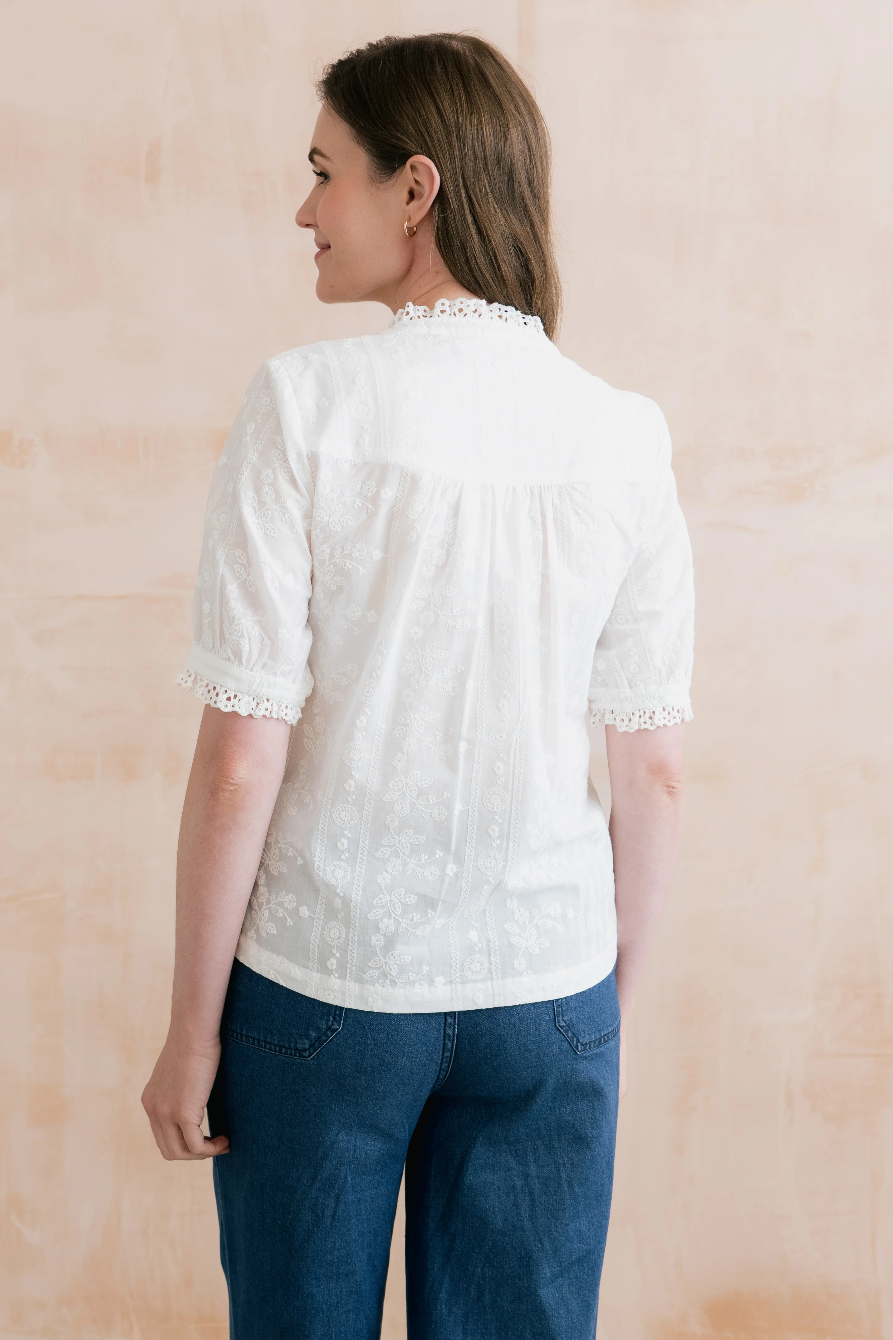 Wren Embroidered Cotton Frill Blouse White - Image 5