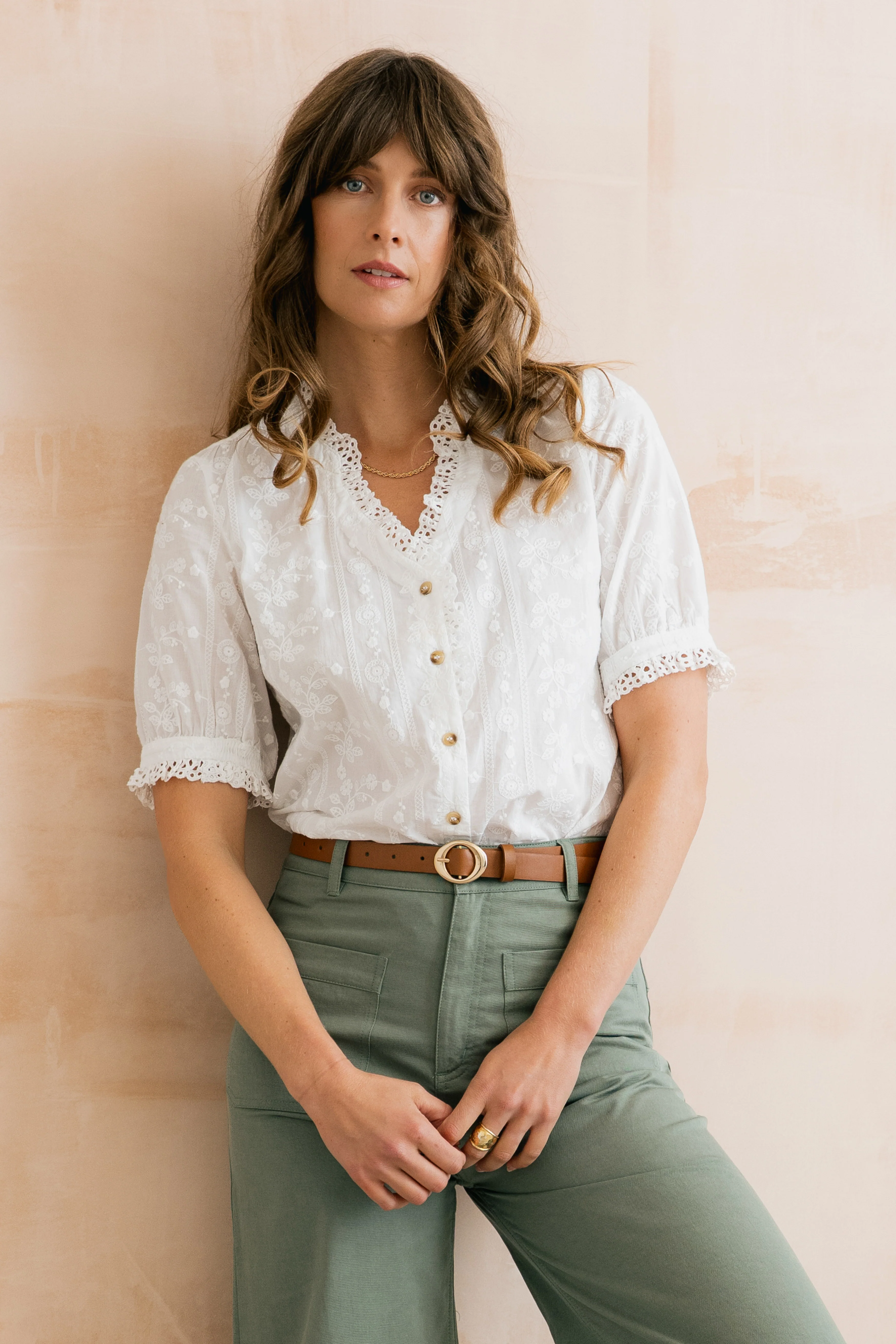 Wren Embroidered Cotton Frill Blouse White - Image 6