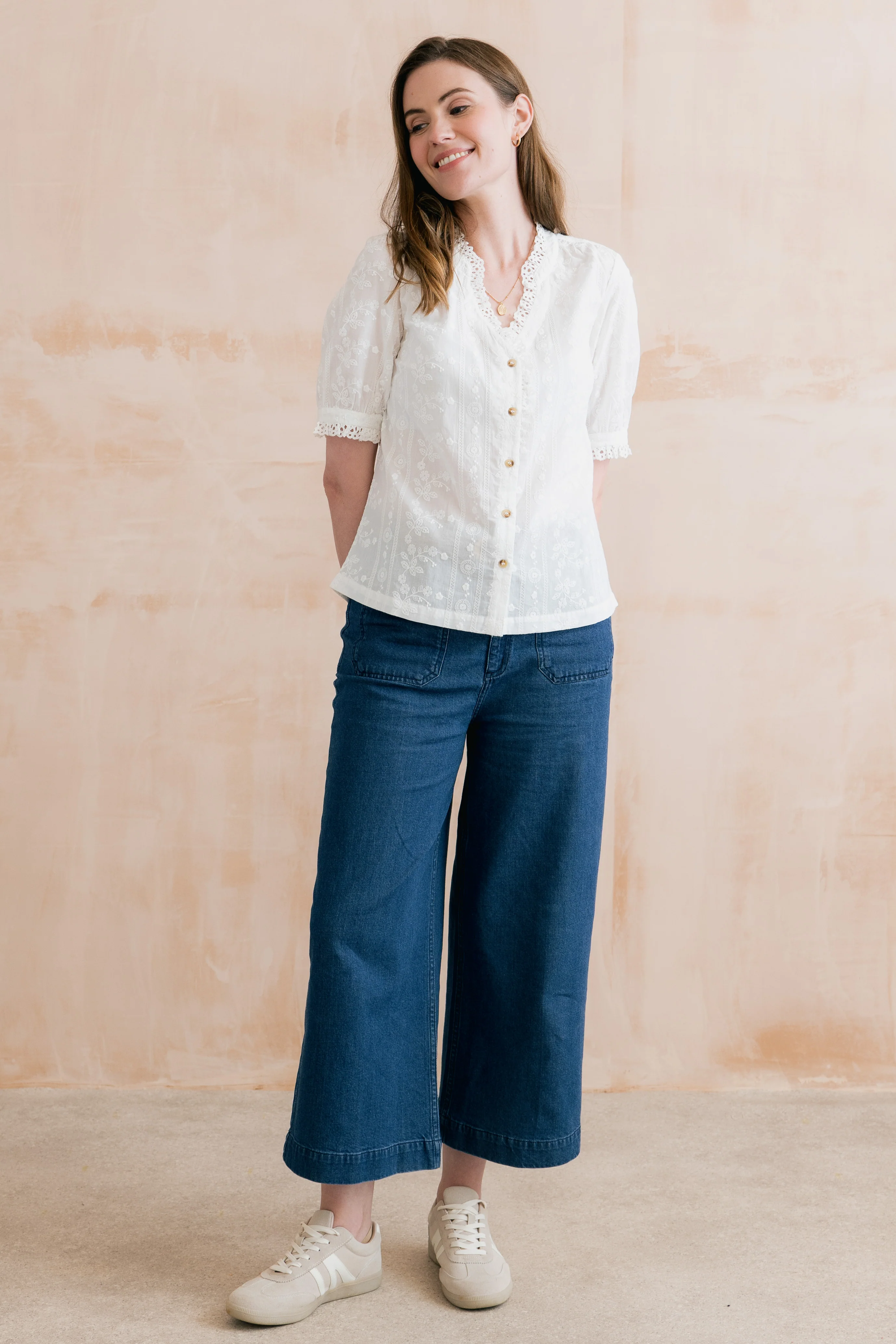 Wren Embroidered Cotton Frill Blouse White - Image 7