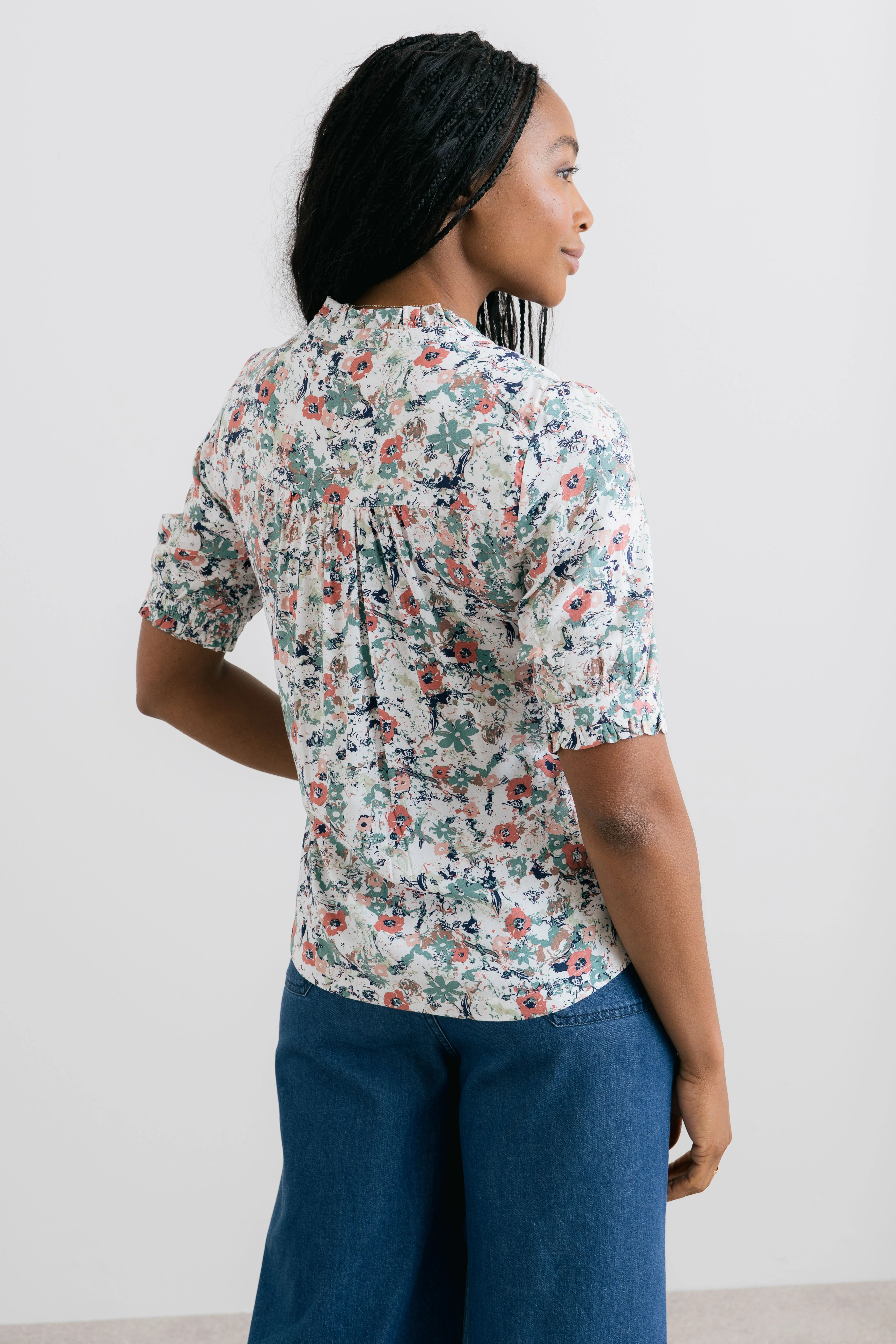Wren Printed Frill Blouse Ecru - Image 4