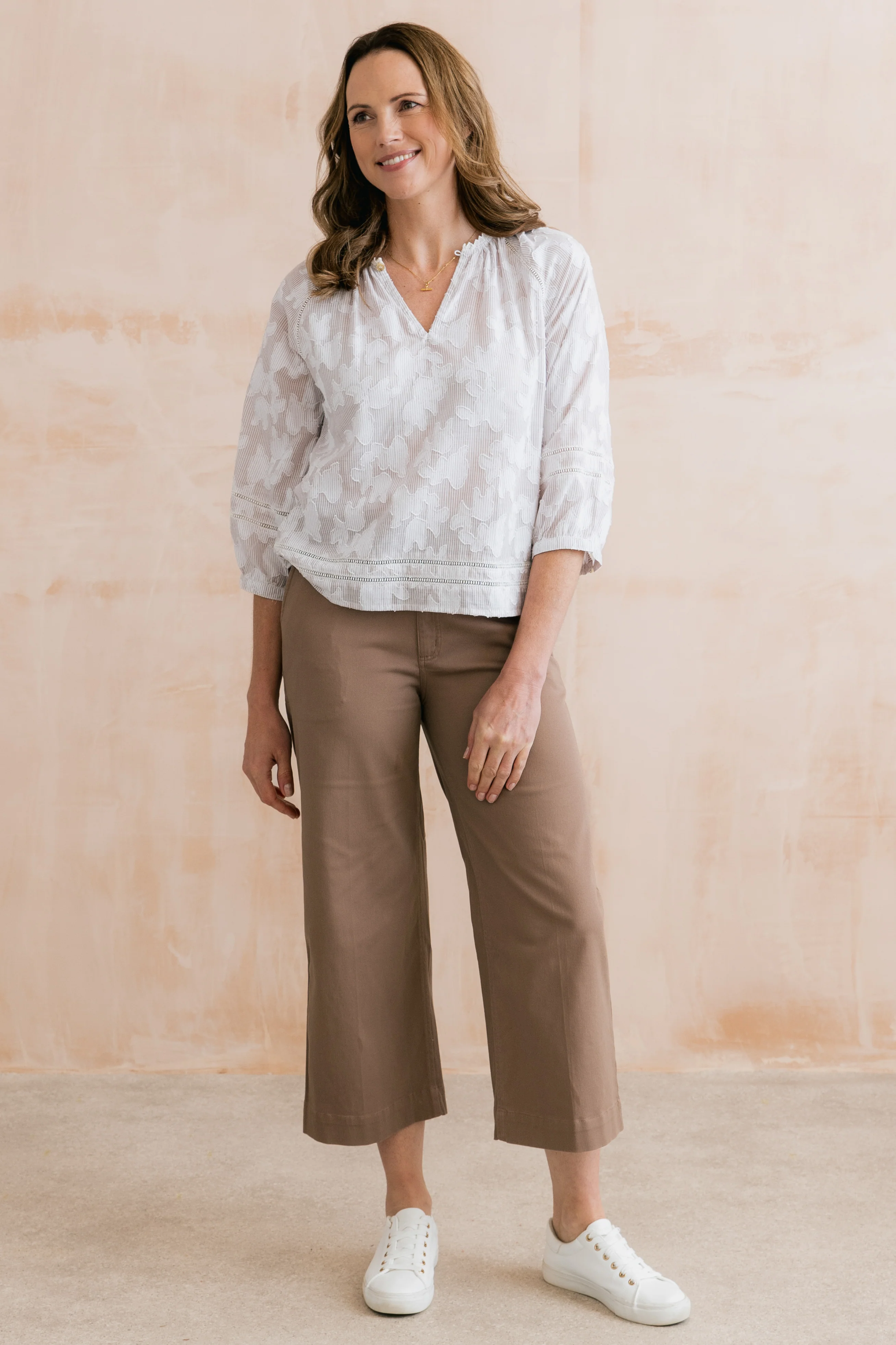 Zoe Cotton Jacquard Blouse Mocha - Image 2