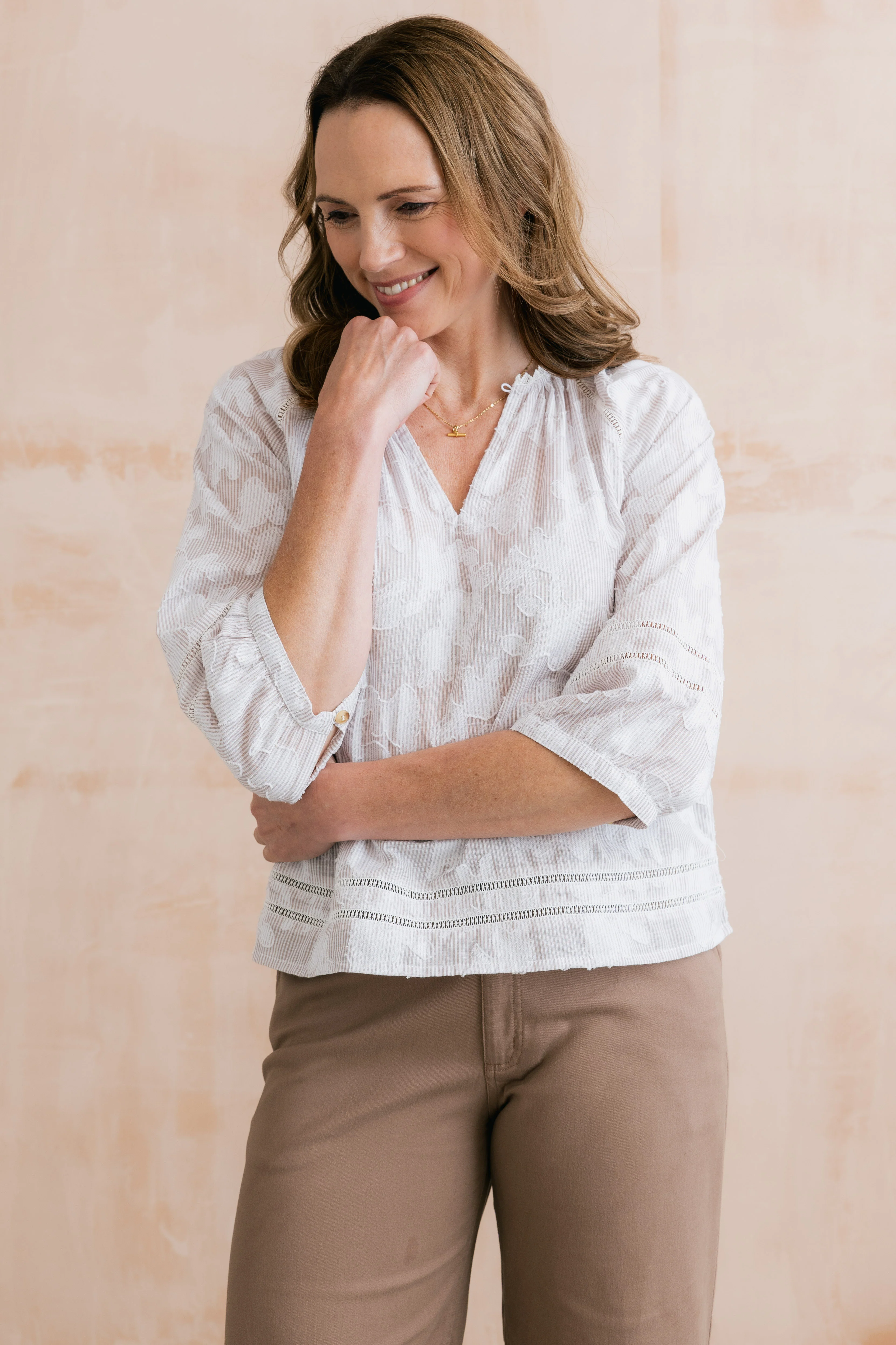 Zoe Cotton Jacquard Blouse Mocha - Image 8